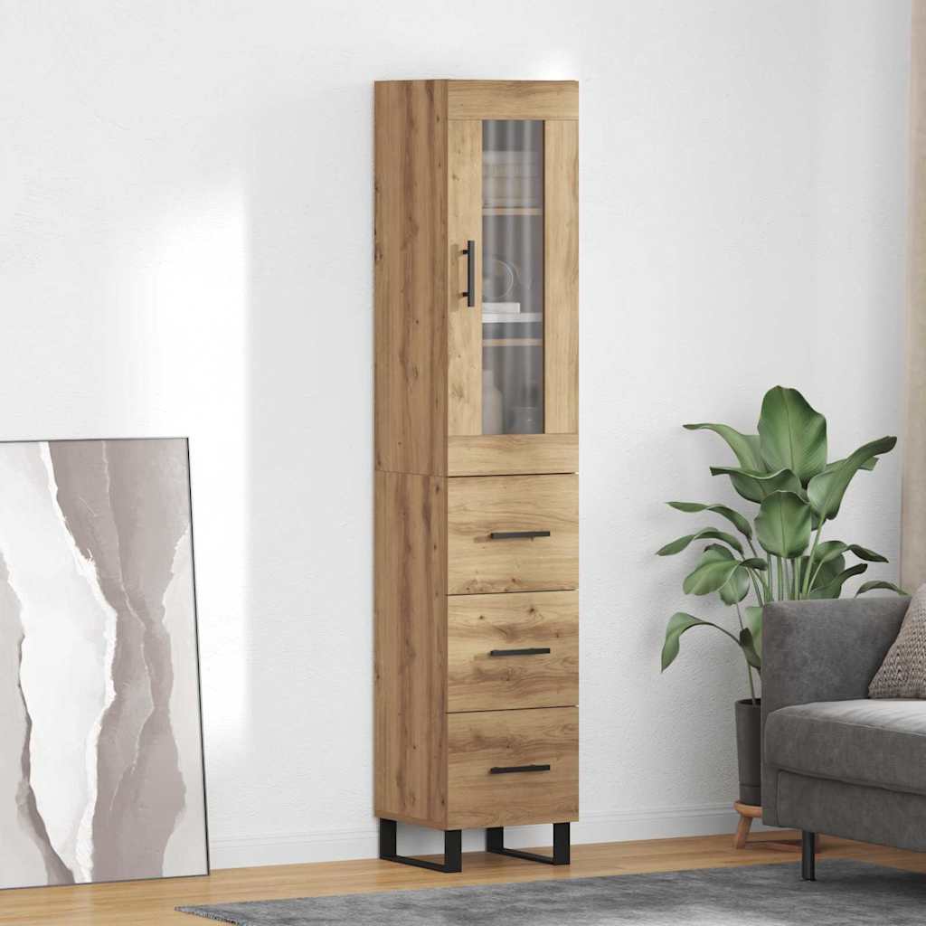 Høyskap med skuff Artisan Eik 34,5 x 34 x 180 cm Konstruert tre