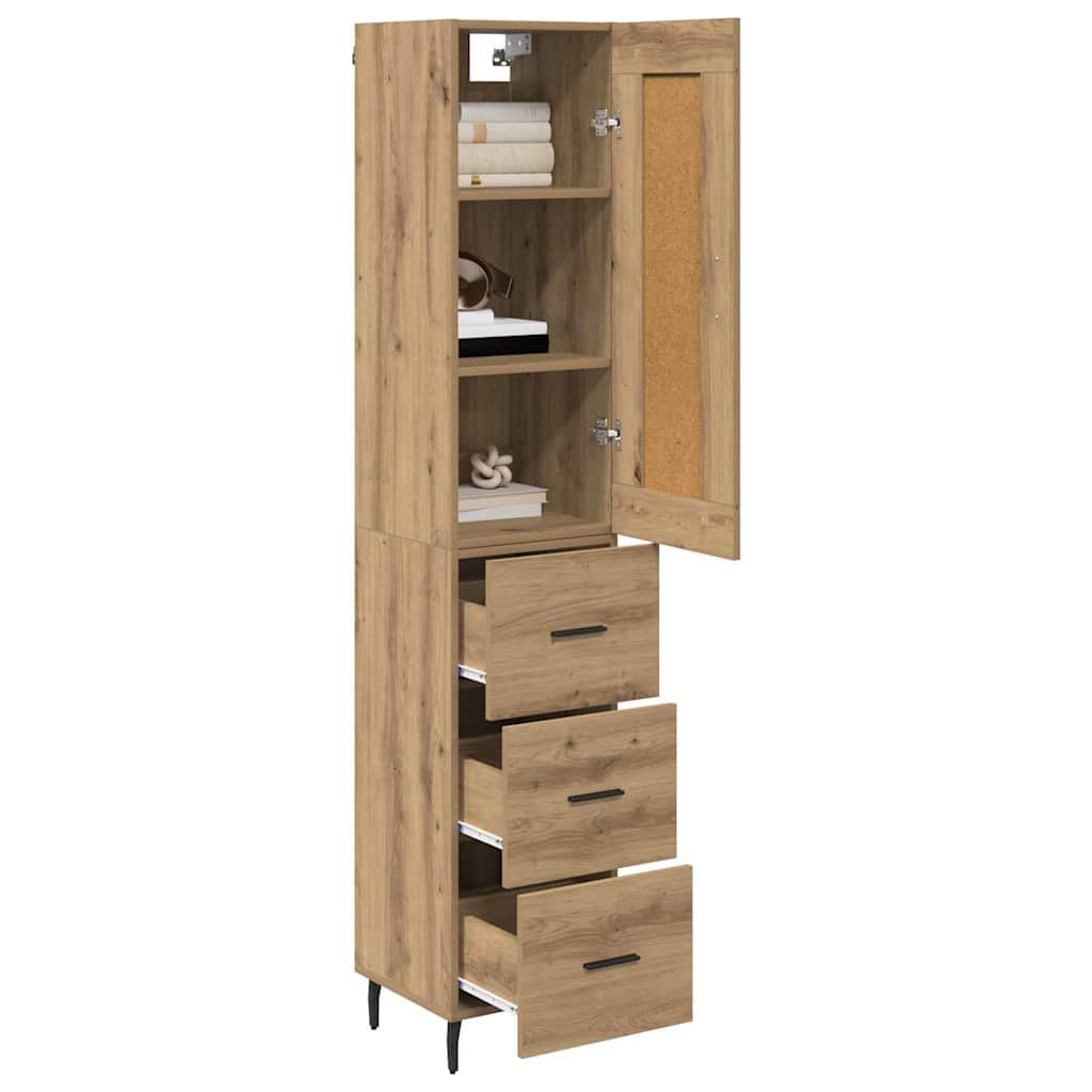 Høyskap med skuff Artisan Eik 34,5 x 34 x 180 cm Konstruert tre