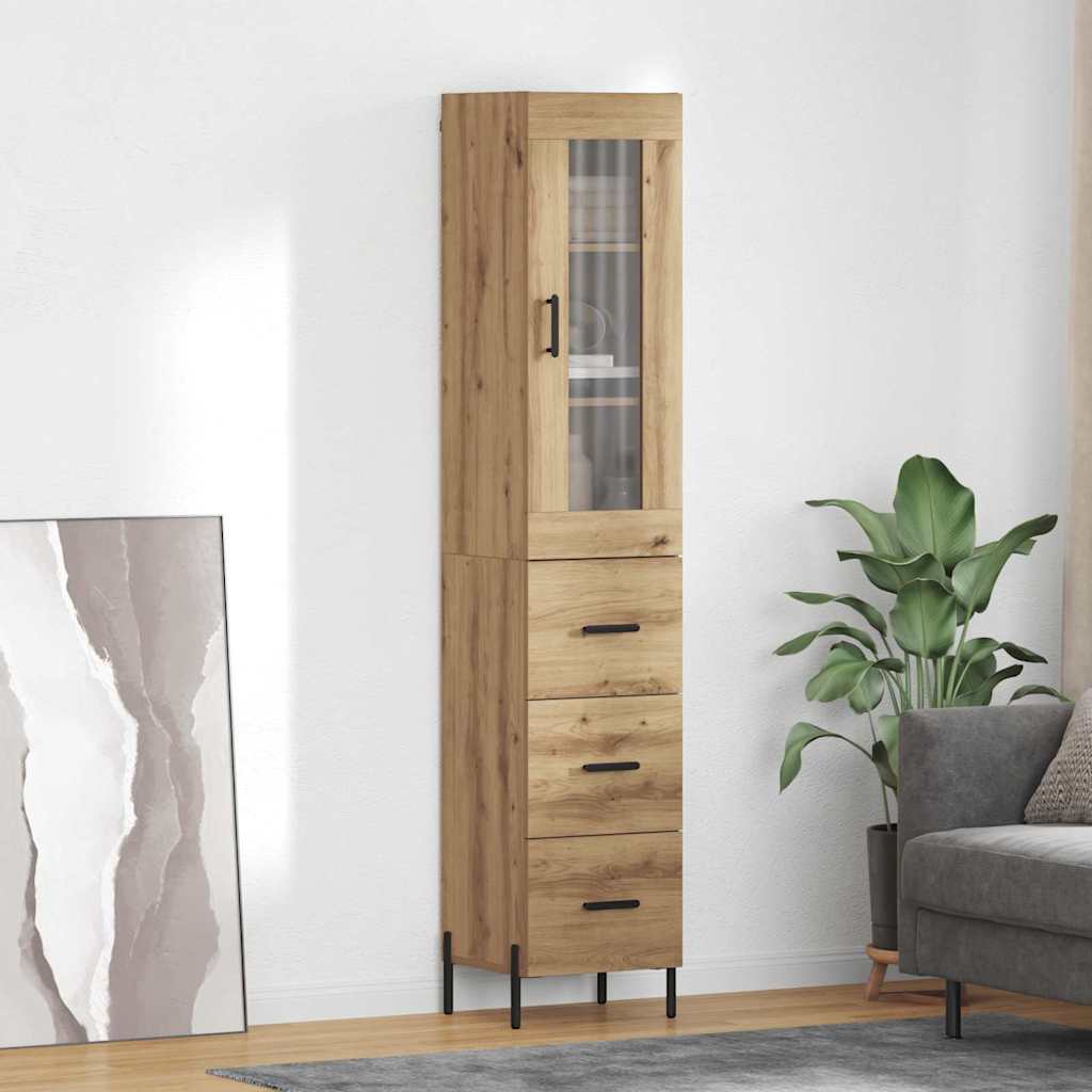 Høyskap med skuff Artisan Eik 34,5 x 34 x 180 cm Konstruert tre