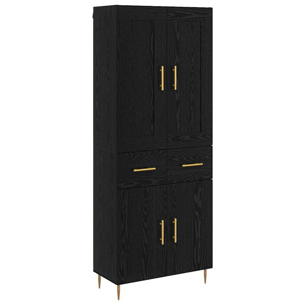 Høyskap med skuff Svart Eik 69,5 x 34 x 180 cm Konstruert tre