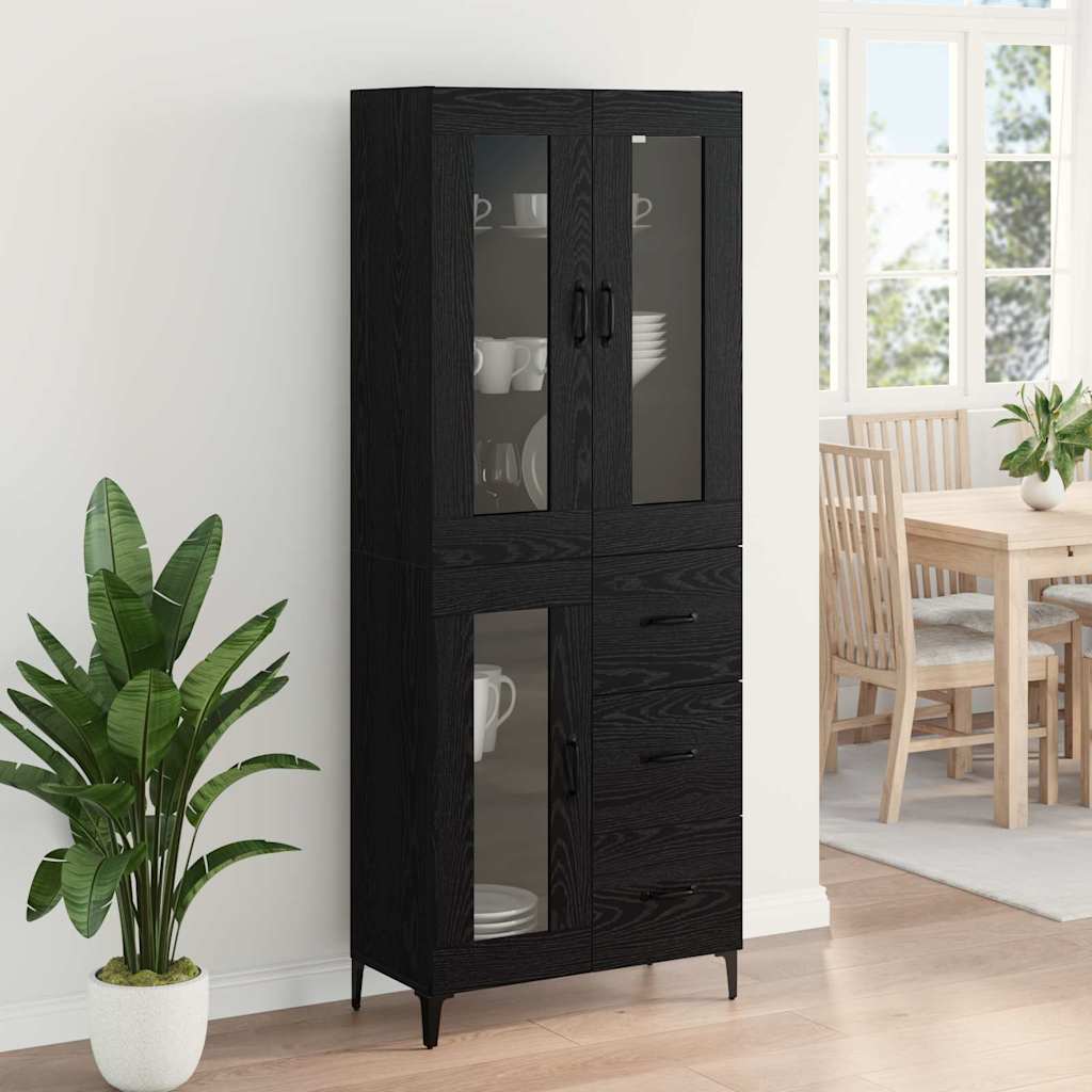 Høyskap Veggmontert Svart Eik 69,5 x 34 x 180 cm Konstruert tre