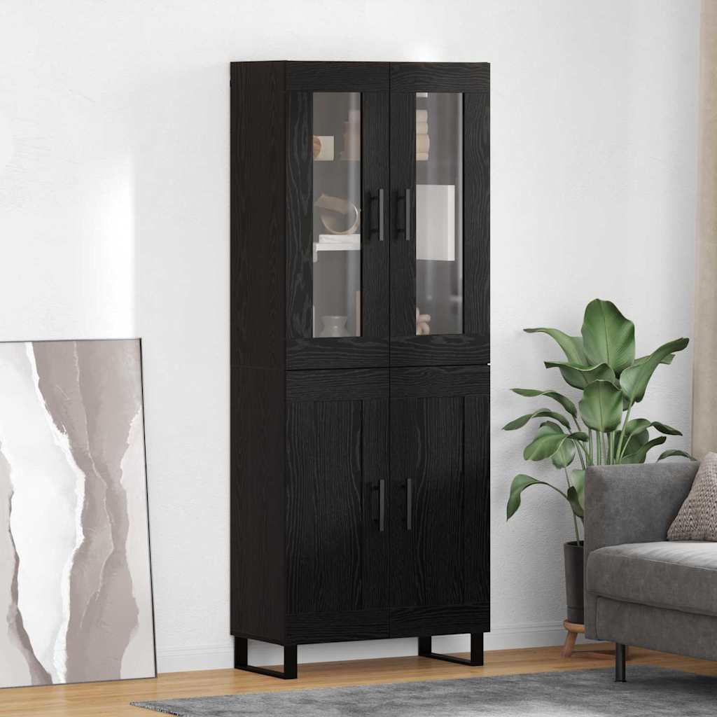 Høyskap 2 pcs Svart Eik Sponplater og glass
