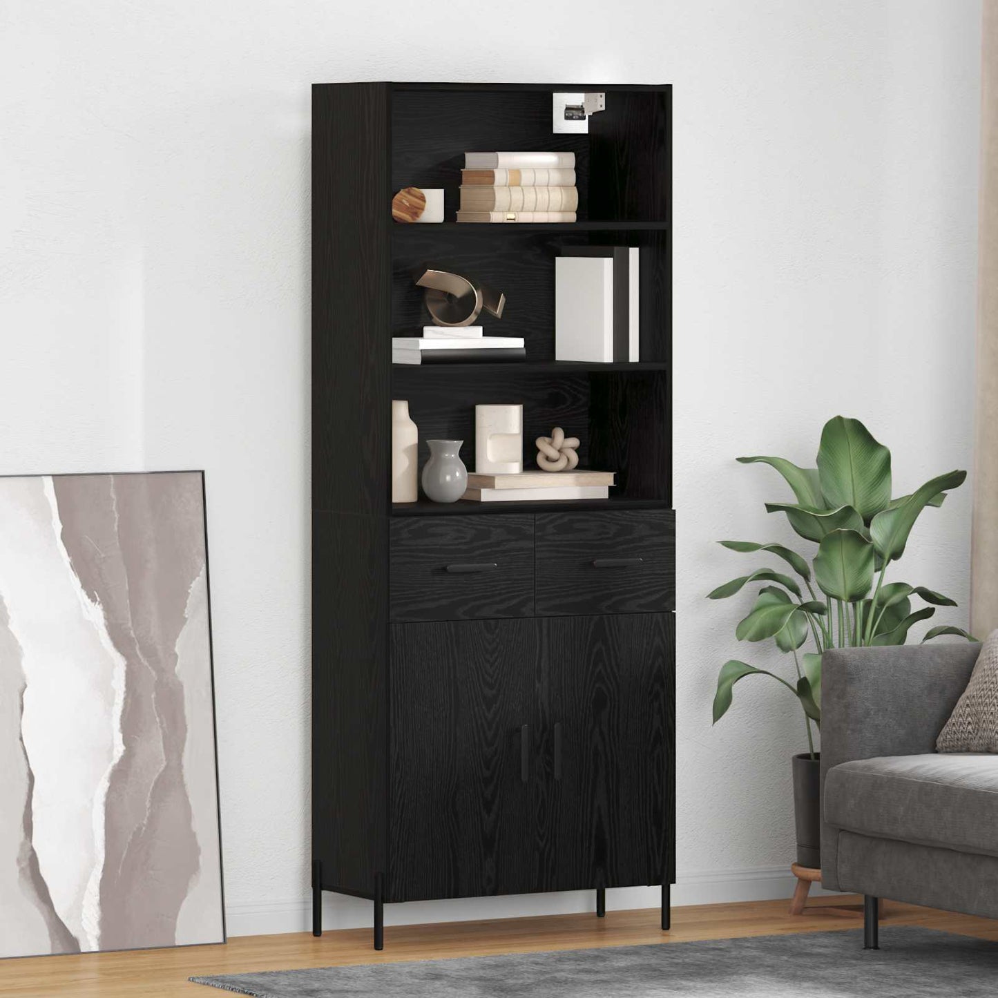 Høyskap med skuff Svart eik 69,5 x 34 x 180 cm Konstruert tre