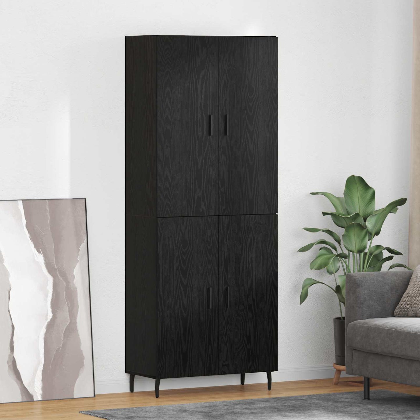 Høyskap 2 pcs Svart eik Sponplater og glass