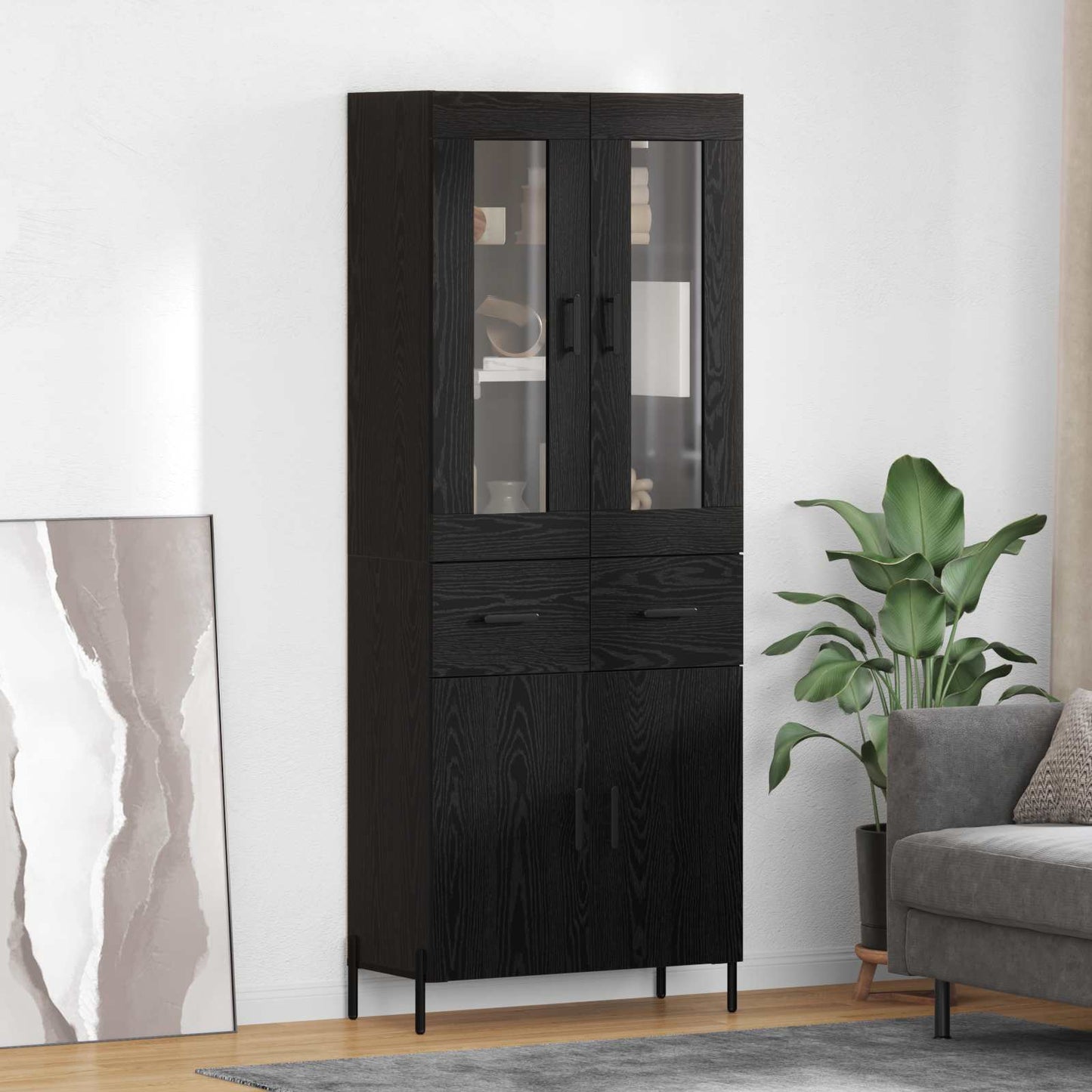 Høyskap Veggmontert Svart Eik 69,5 x 34 x 180 cm Konstruert tre