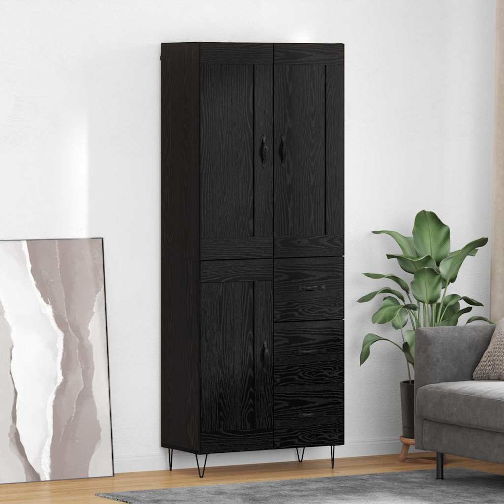 Høyskap med skuff Svart Eik 69,5 x 34 x 180 cm Konstruert tre