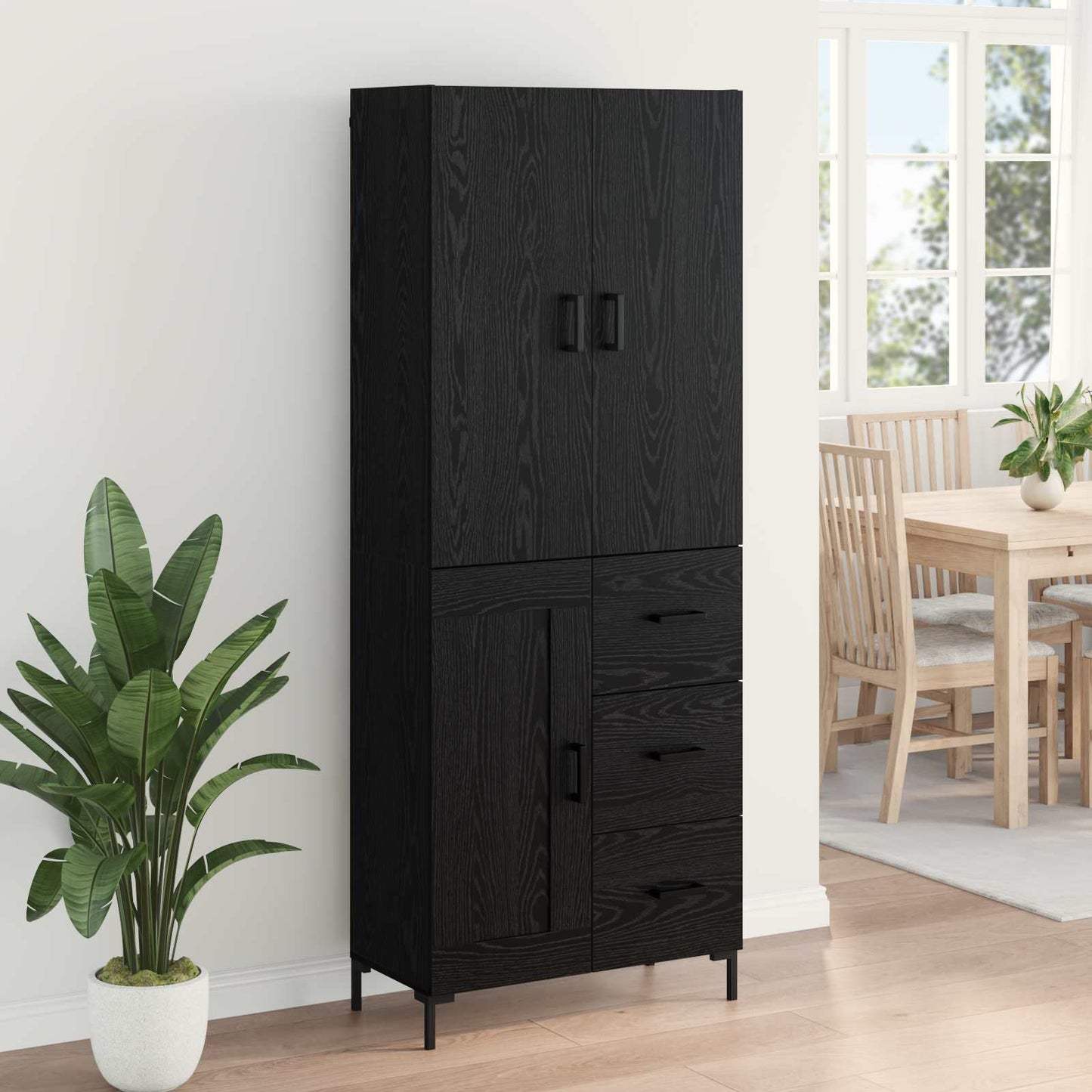 Høyskap Veggmontert Svart Eik 69,5 x 34 x 180 cm Konstruert tre