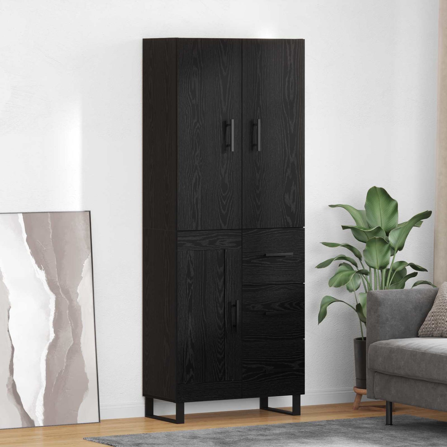 Høyskap 2 pcs Svart Eik 69,5 x 34 x 180 cm Sponplater og glass