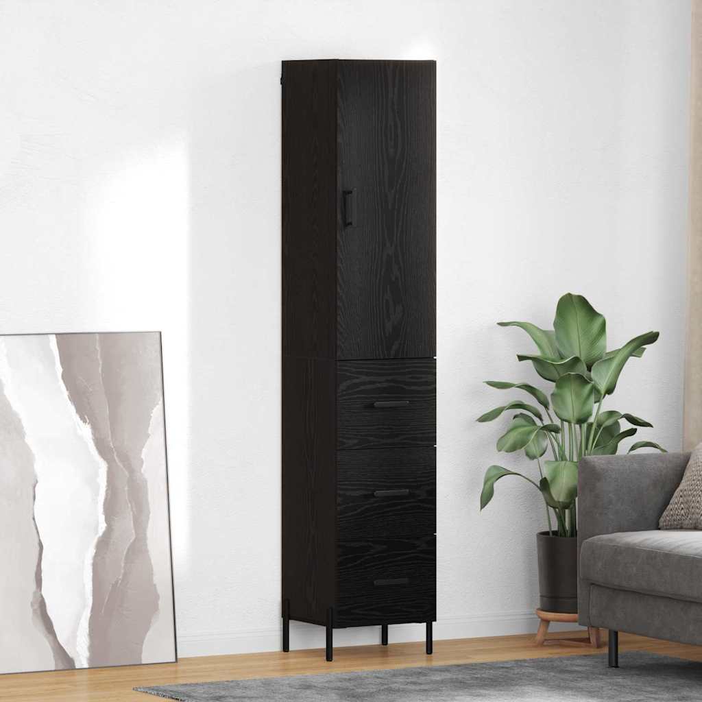 Høyskap med skuff Svart Eik 34,5 x 34 x 180 cm Konstruert tre