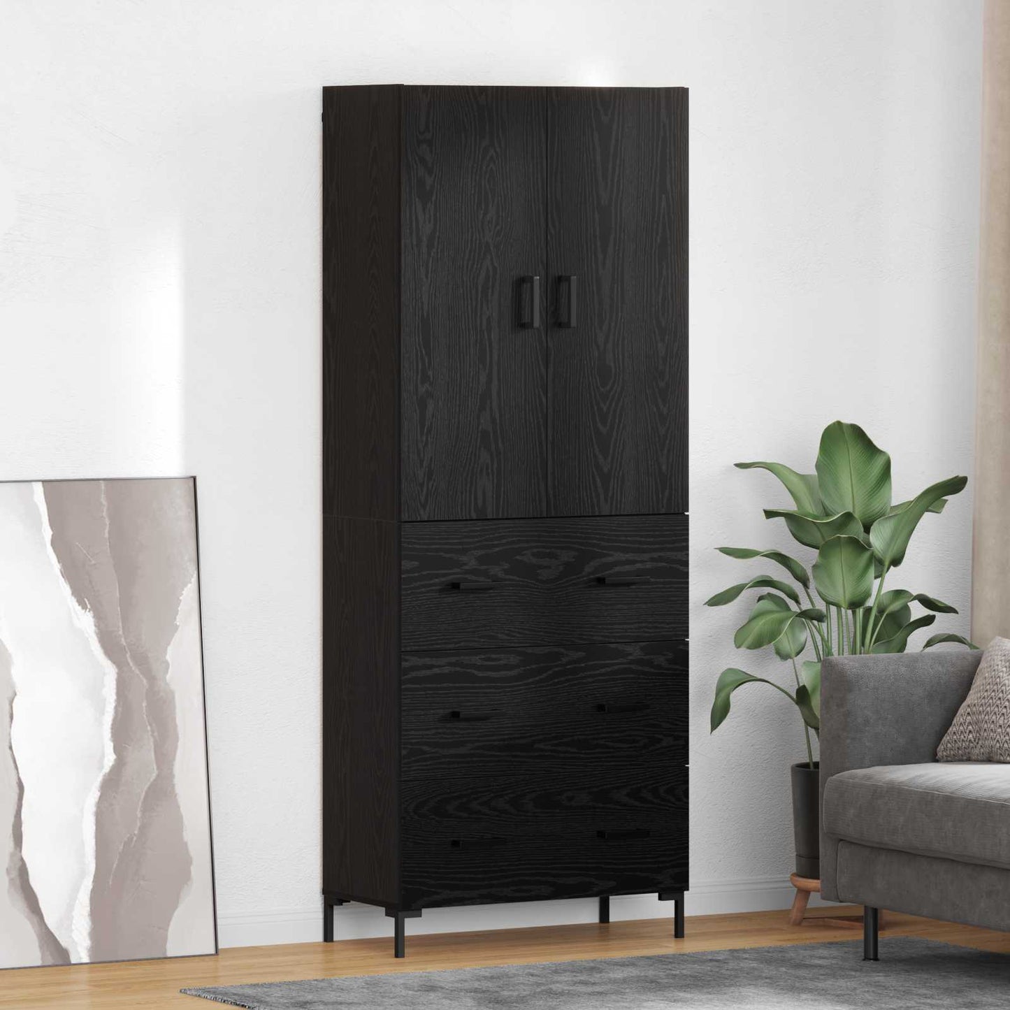 Høyskap Veggmontert Svart Eik 69,5 x 34 x 180 cm Konstruert tre