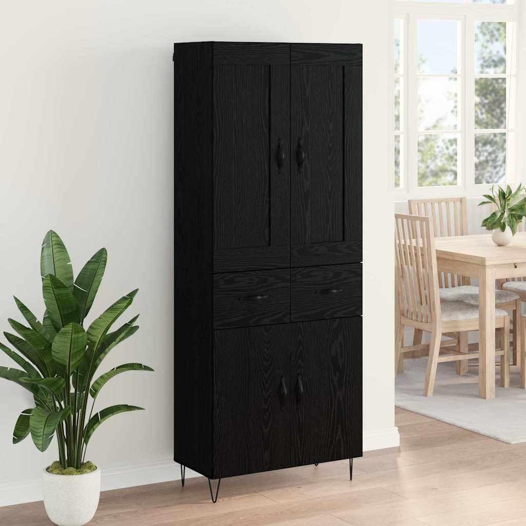 Høyskap med skuff Svart Eik 69,5 x 34 x 180 cm Konstruert tre