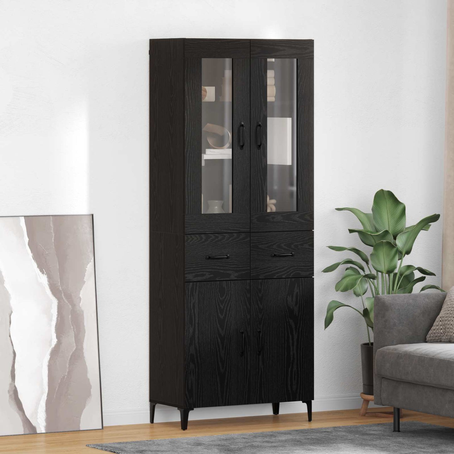 Høyskap Veggmontert Svart Eik 69,5 x 34 x 180 cm Konstruert tre
