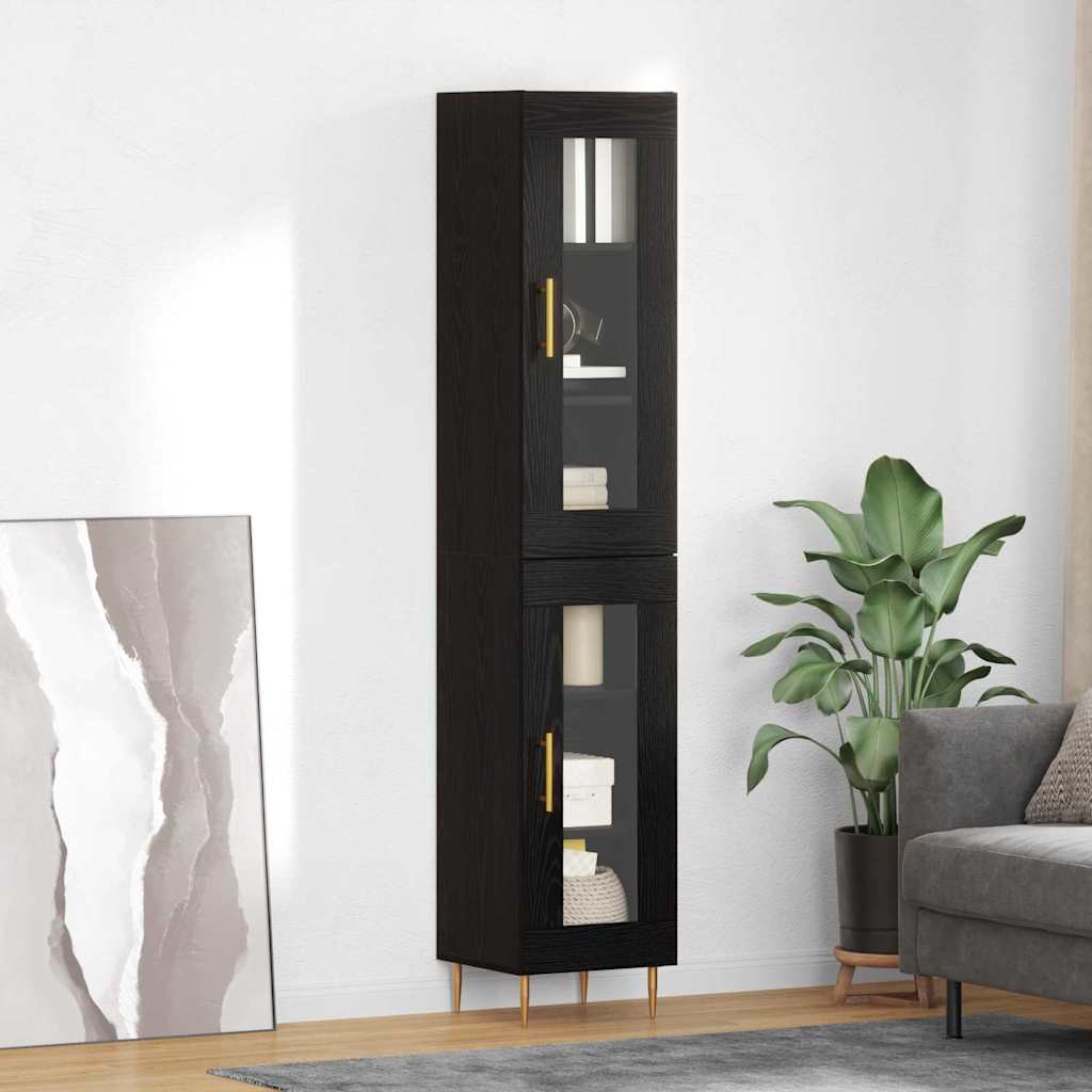 Høyskap 2 pcs Svart Eik Glass