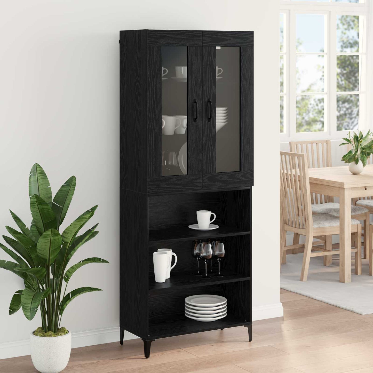 Høyskap Veggmontert Svart Eik 69,5 x 34 x 180 cm Konstruert tre