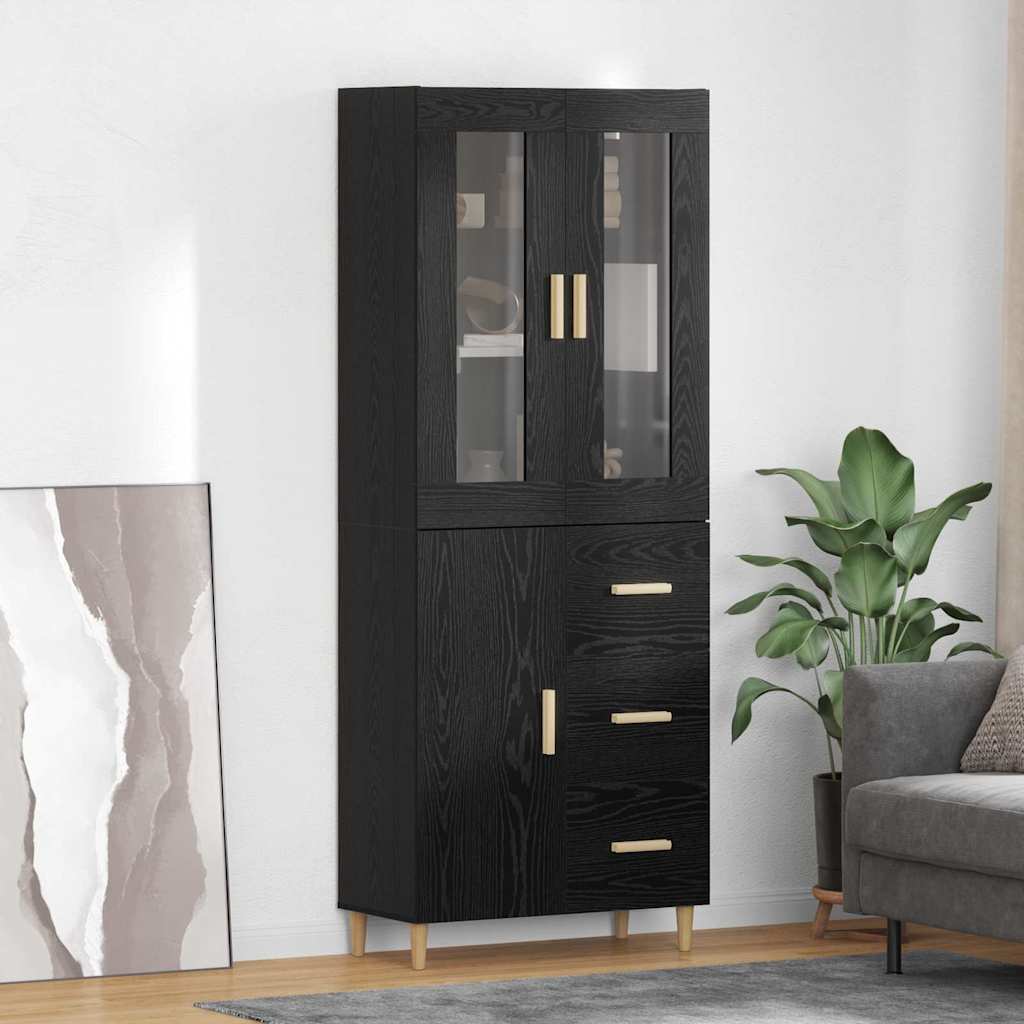 Høyskap med skuff Svart Eik 34,5 x 34 x 180 cm Konstruert tre