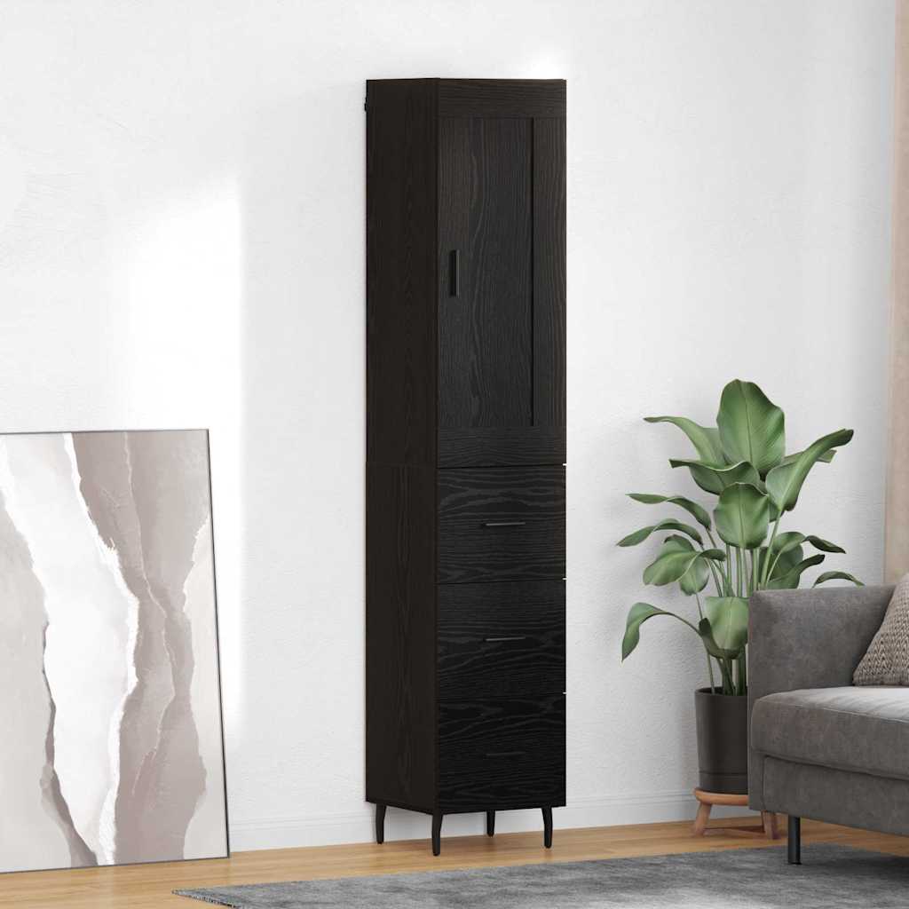 Høyskap med skuff Svart Eik 34,5 x 34 x 180 cm Konstruert tre