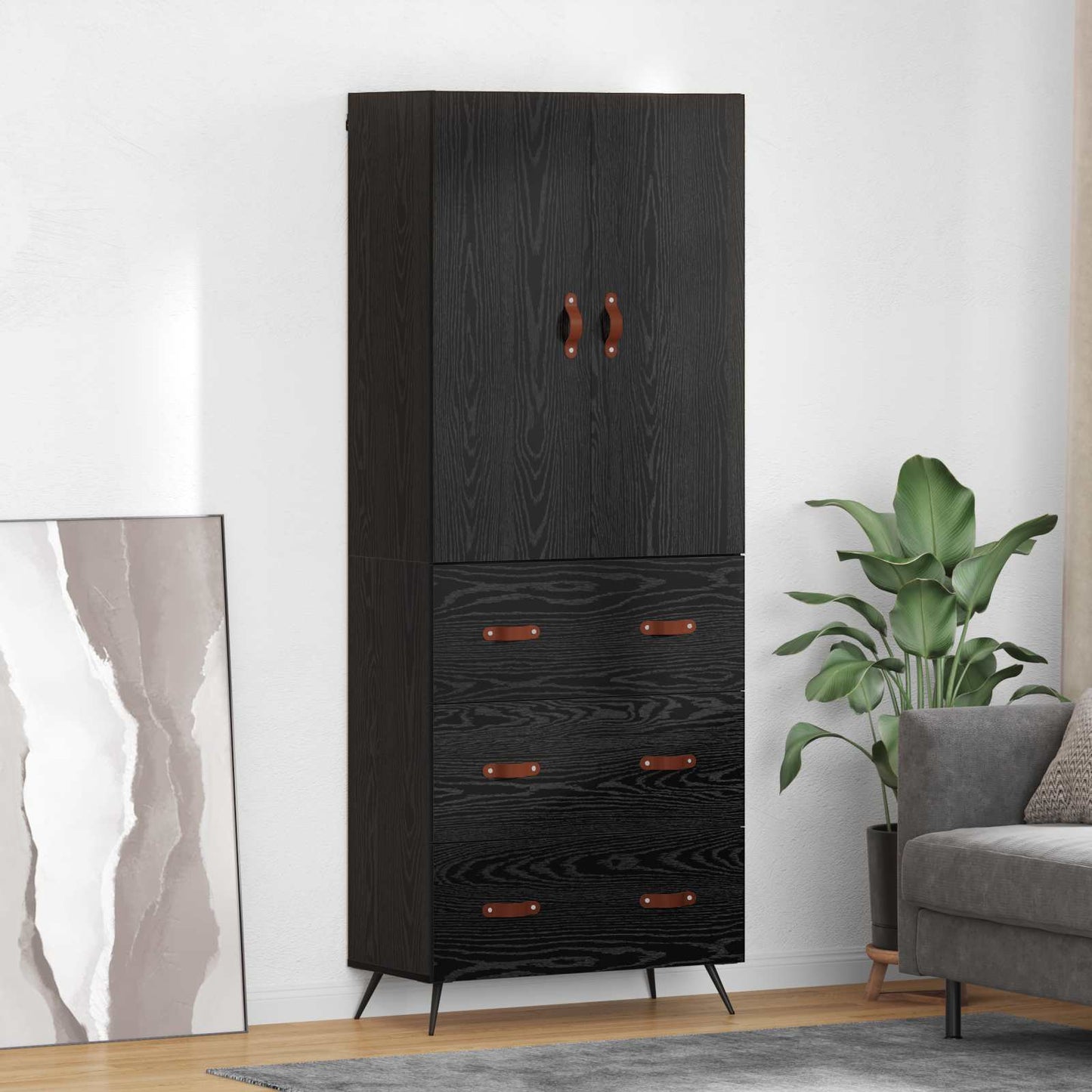 Høyskap Veggmontert Svart Eik 69,5 x 34 x 180 cm Konstruert tre