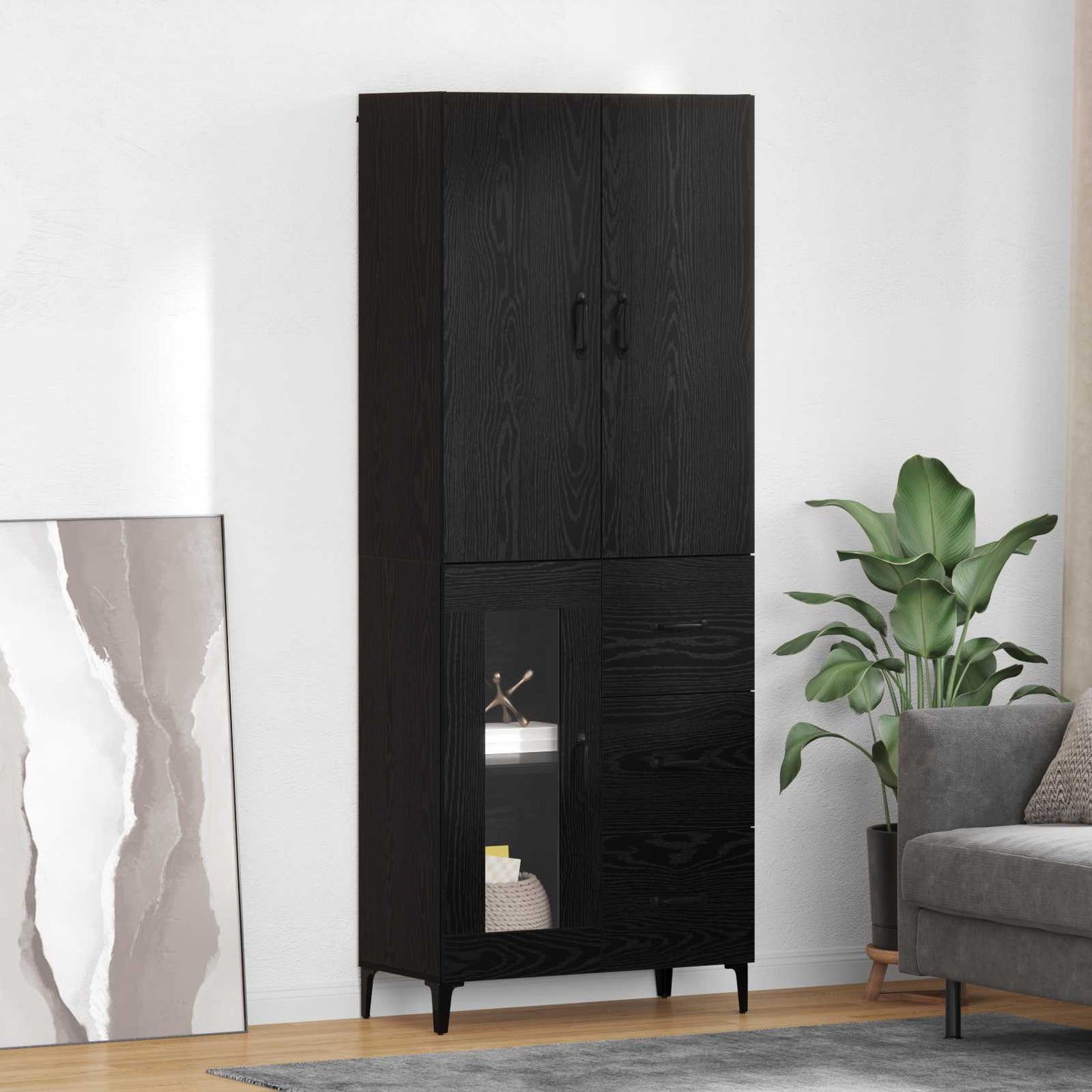 Høyskap Veggmontert Svart Eik 69,5 x 34 x 180 cm Konstruert tre