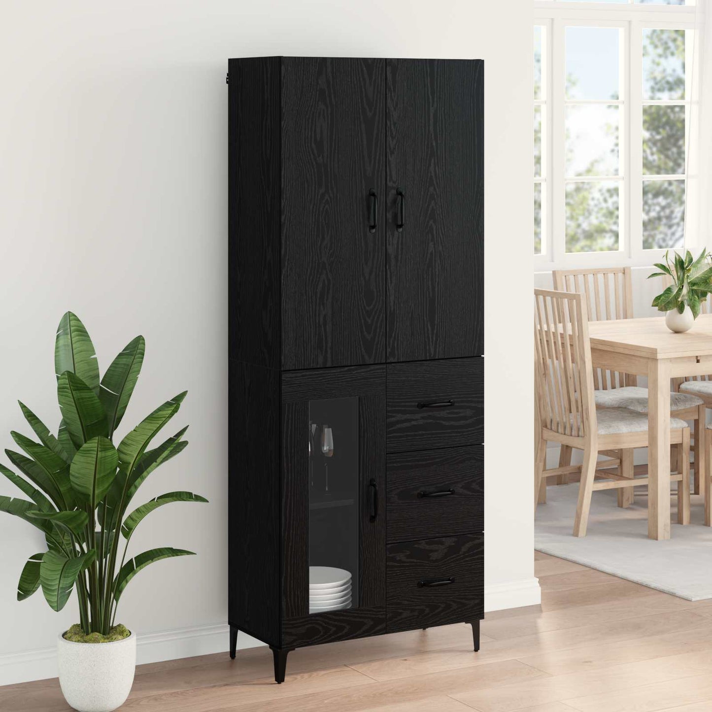 Høyskap Veggmontert Svart Eik 69,5 x 34 x 180 cm Konstruert tre