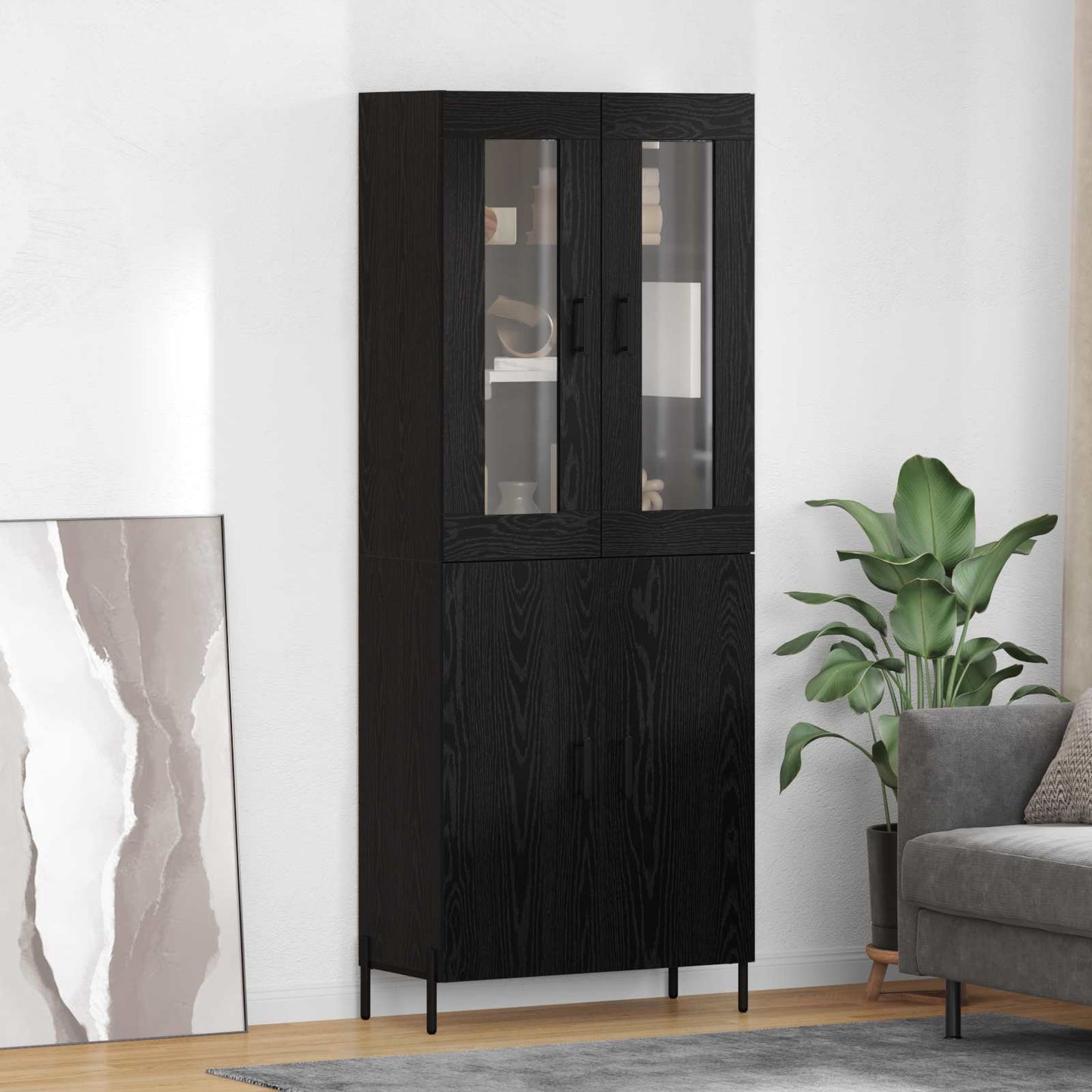 Høyskap Veggmontert Svart Eik 69,5 x 34 x 180 cm Konstruert tre