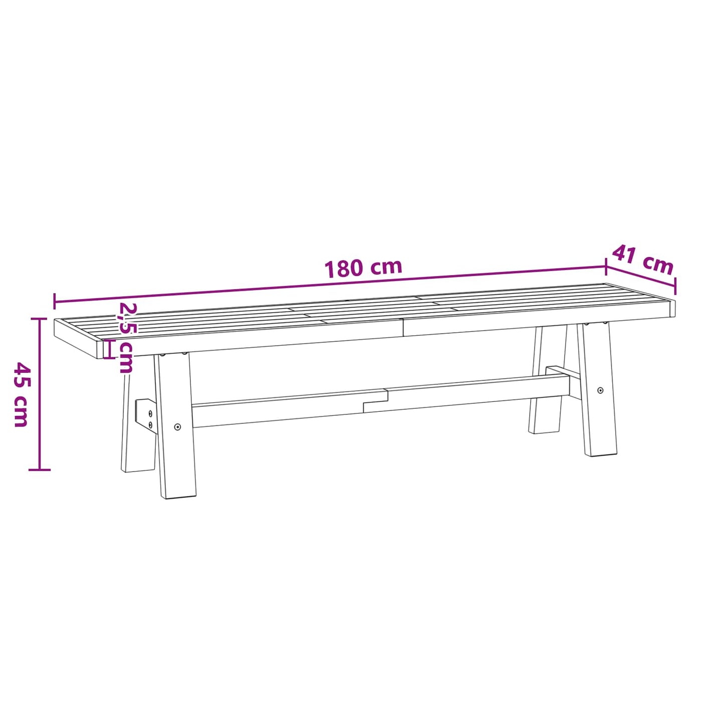 Spisebenk NOAIN 180 x 41 x 45 cm Massiv furu Svart