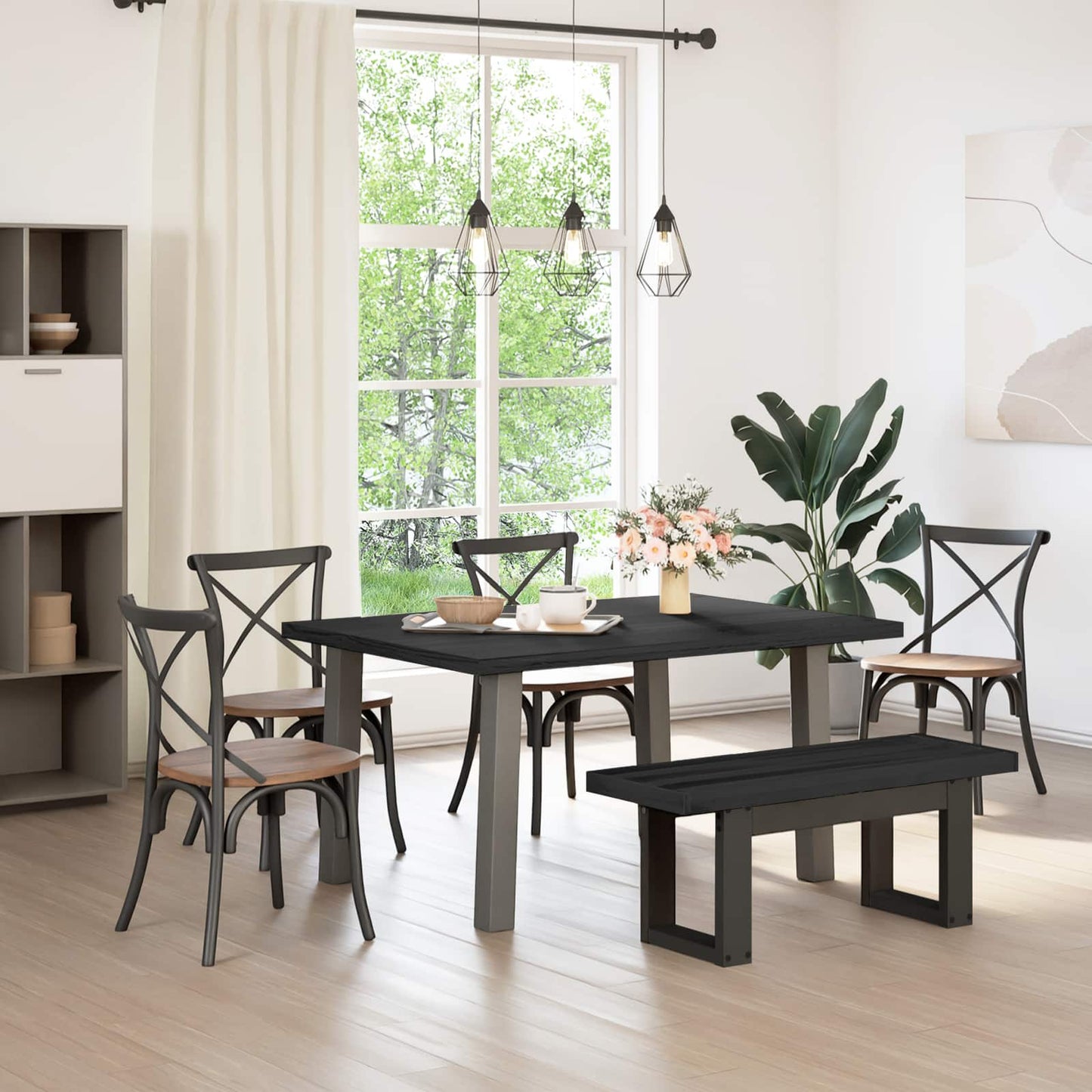 Spisebenk NOAIN 120 x 41 x 45 cm Massiv furu Svart