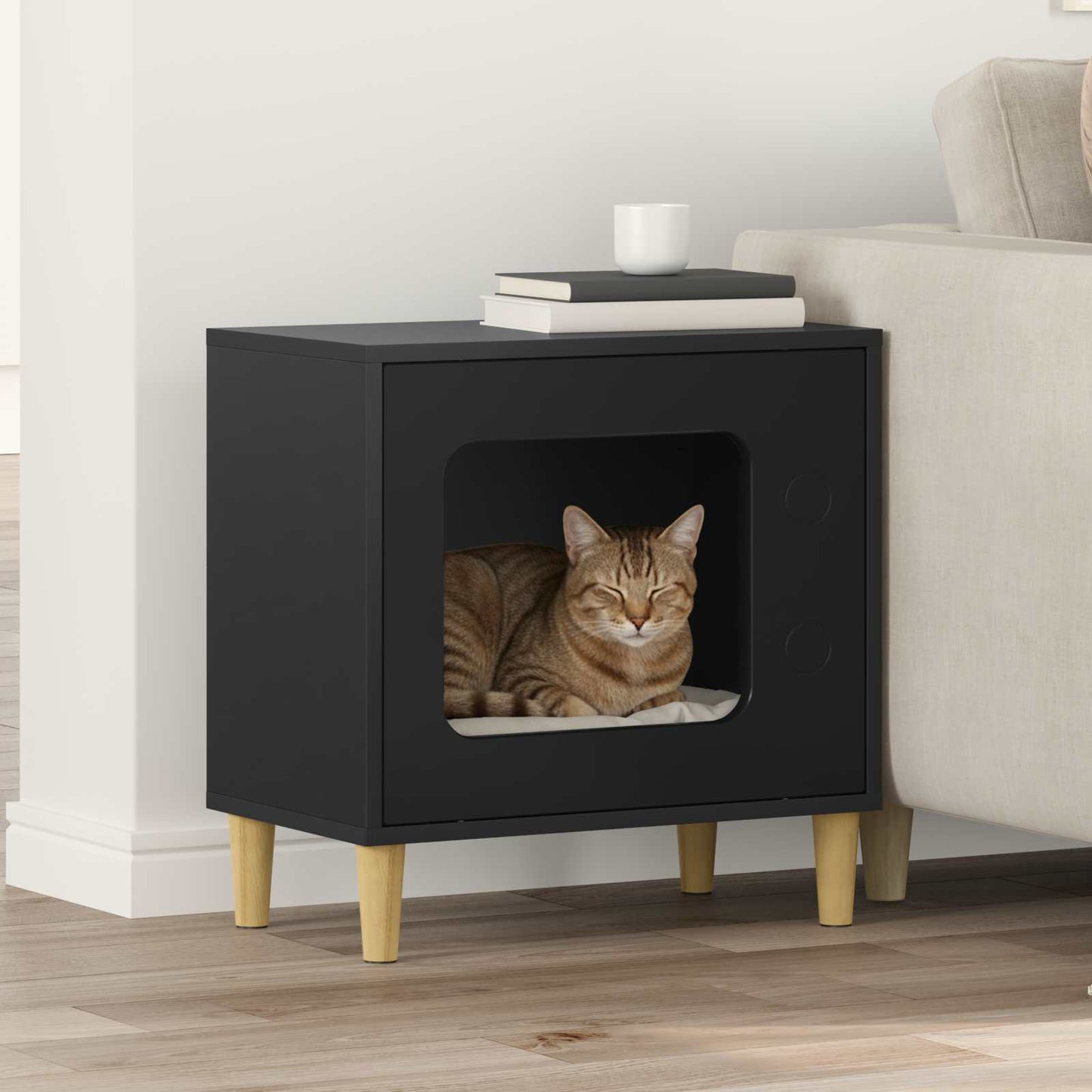 Katt Hus Svart 51 x 30 x 52 cm Konstruert tre