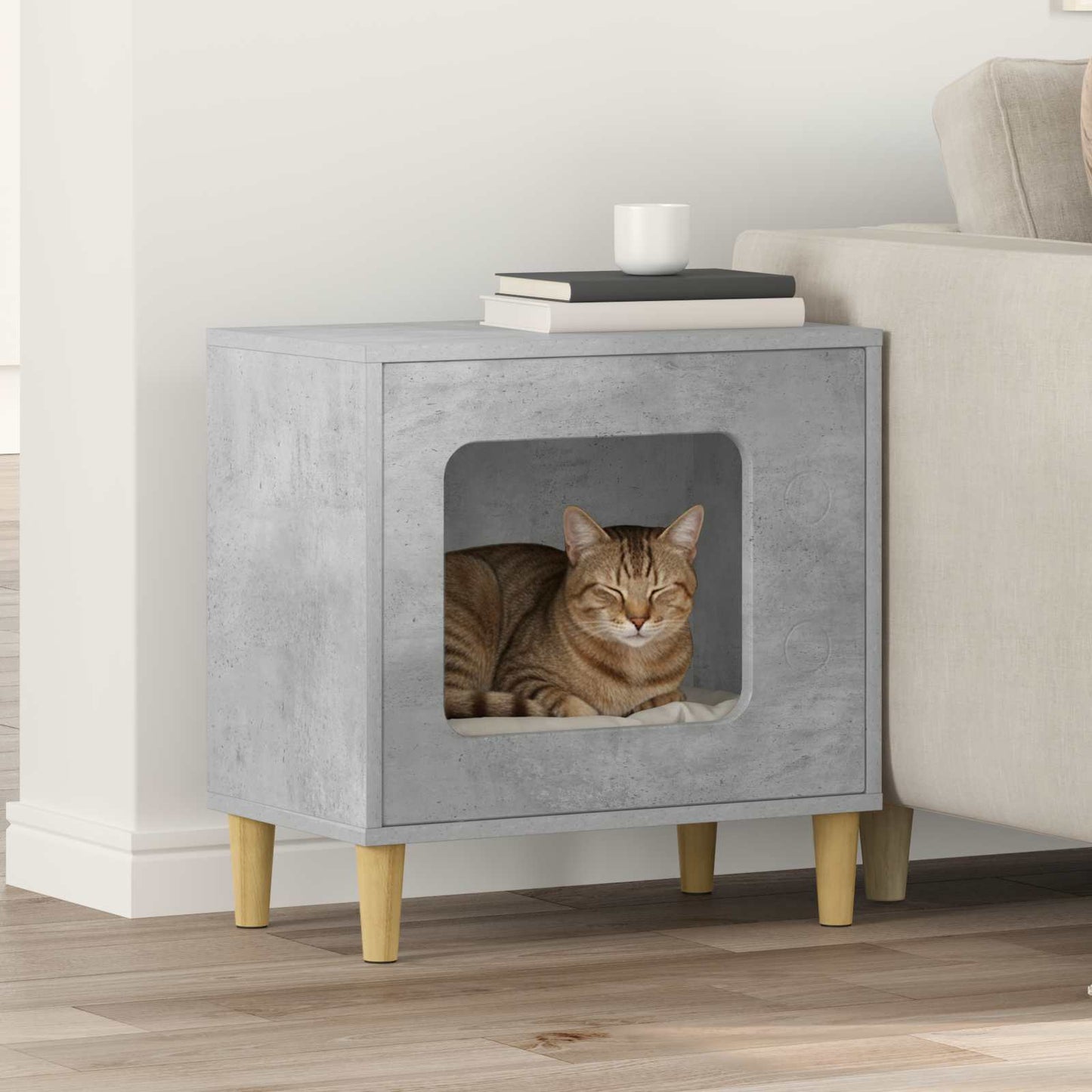 Katt Hus Betong 51 x 30 x 52 cm Konstruert tre