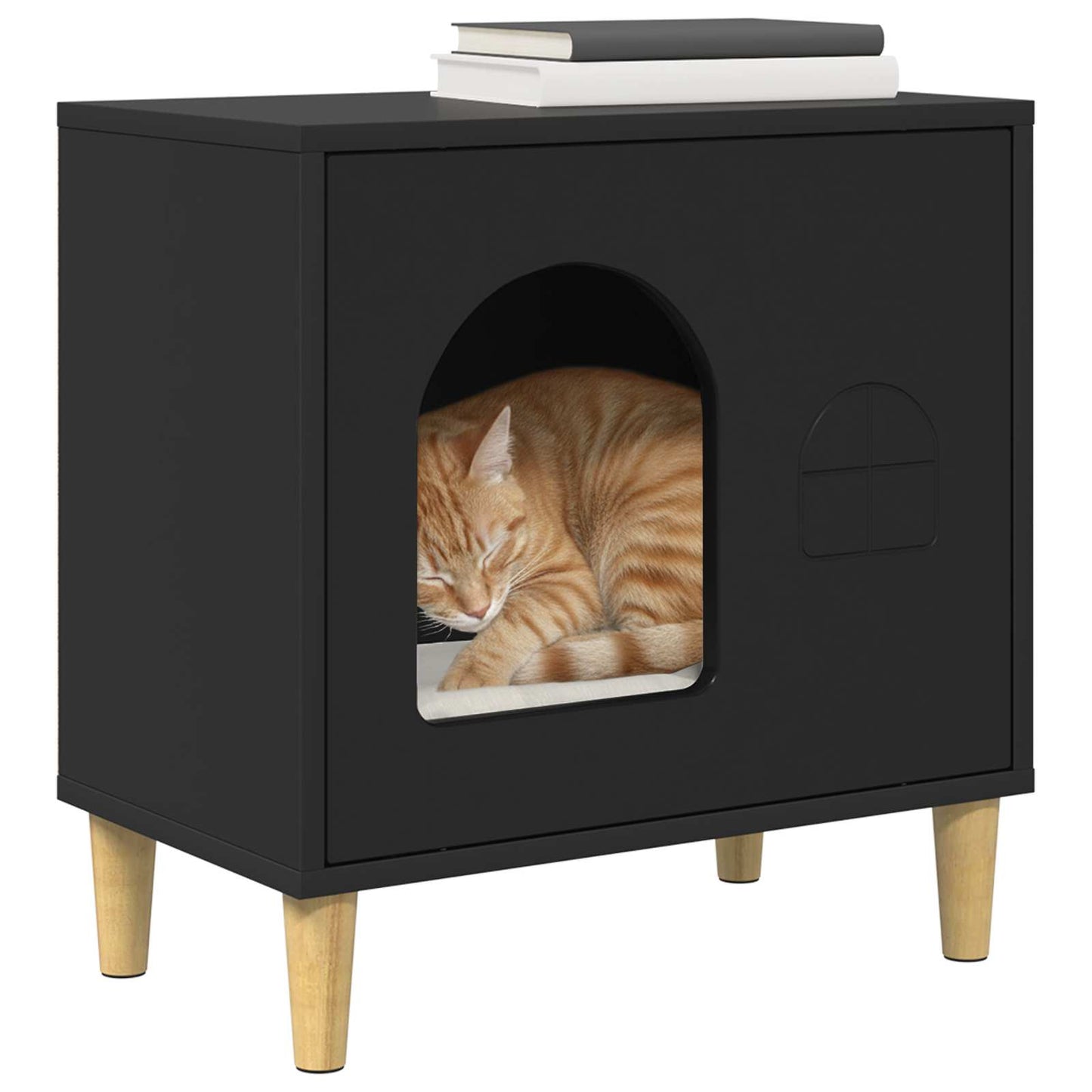 Katt Hus Svart 51 x 30 x 52 cm Konstruert tre