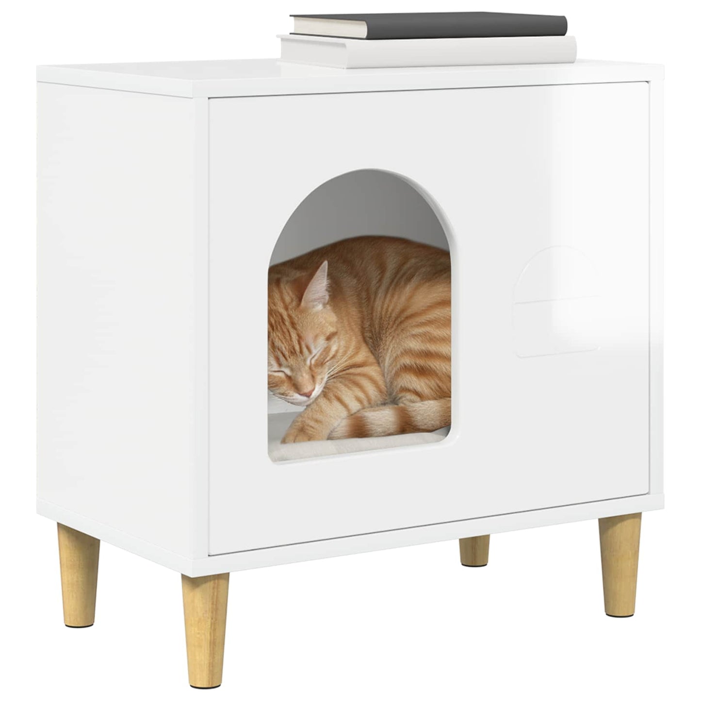 Katt Hus Glanset Hvit 51 x 30 x 52 cm Konstruert tre
