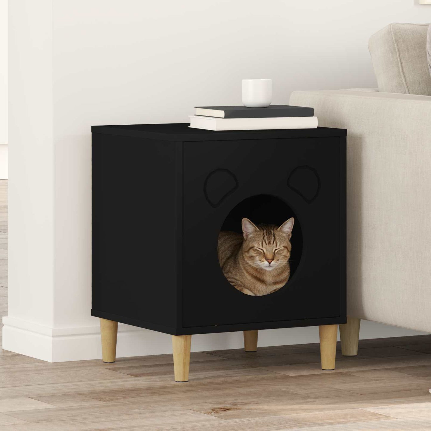 Katt Hus Svart 42,5 x 40 x 53 cm Konstruert tre
