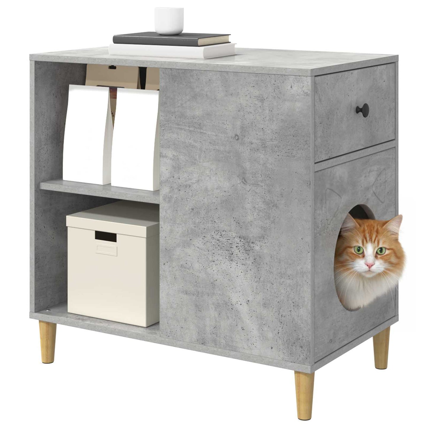 Katt Hus Betong 72 x 42.5 x 70 cm Konstruert tre