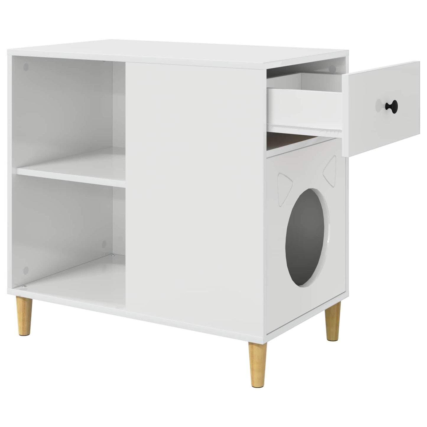 Katt Hus Glanset Hvit 72 x 42.5 x 70 cm Konstruert tre