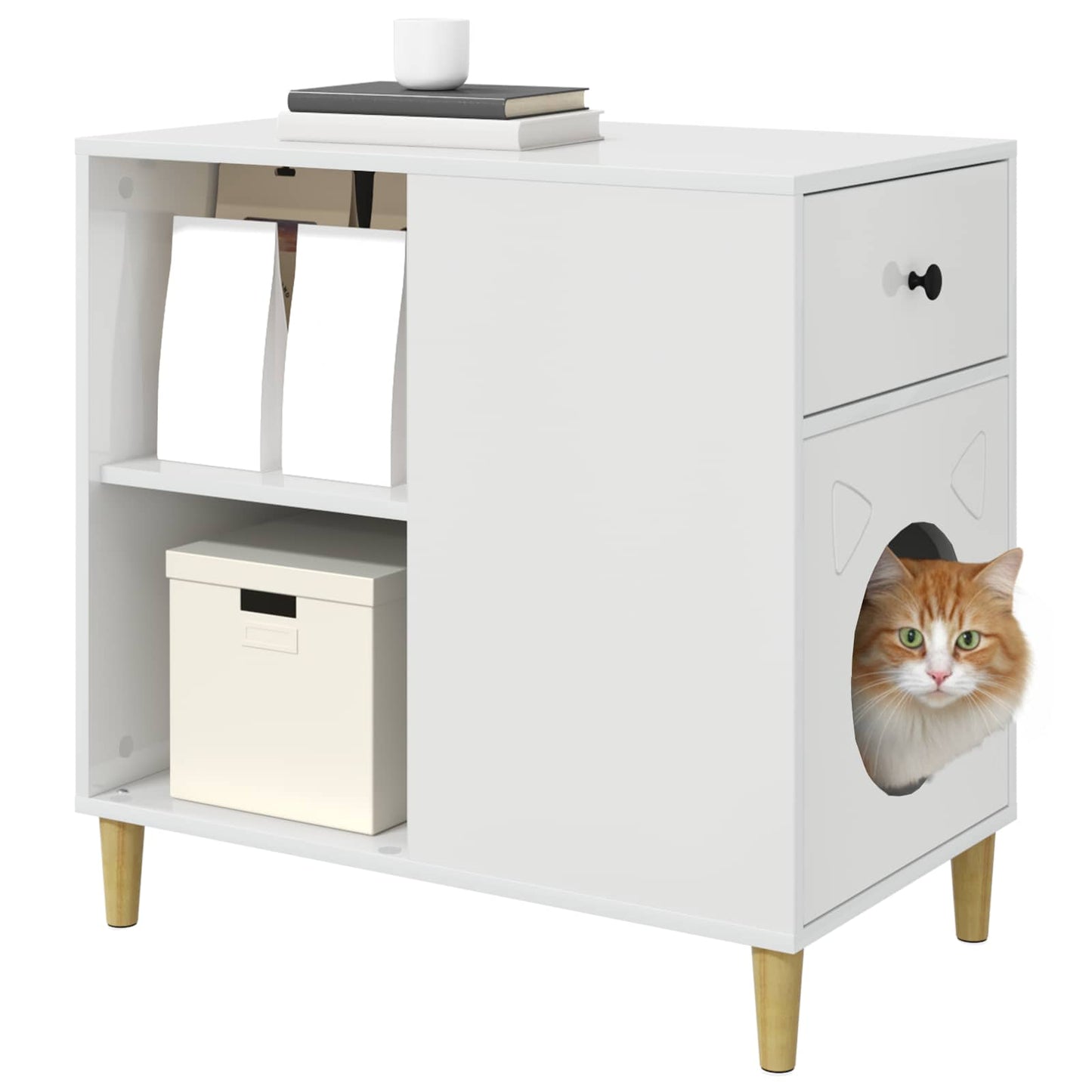 Katt Hus Glanset Hvit 72 x 42.5 x 70 cm Konstruert tre