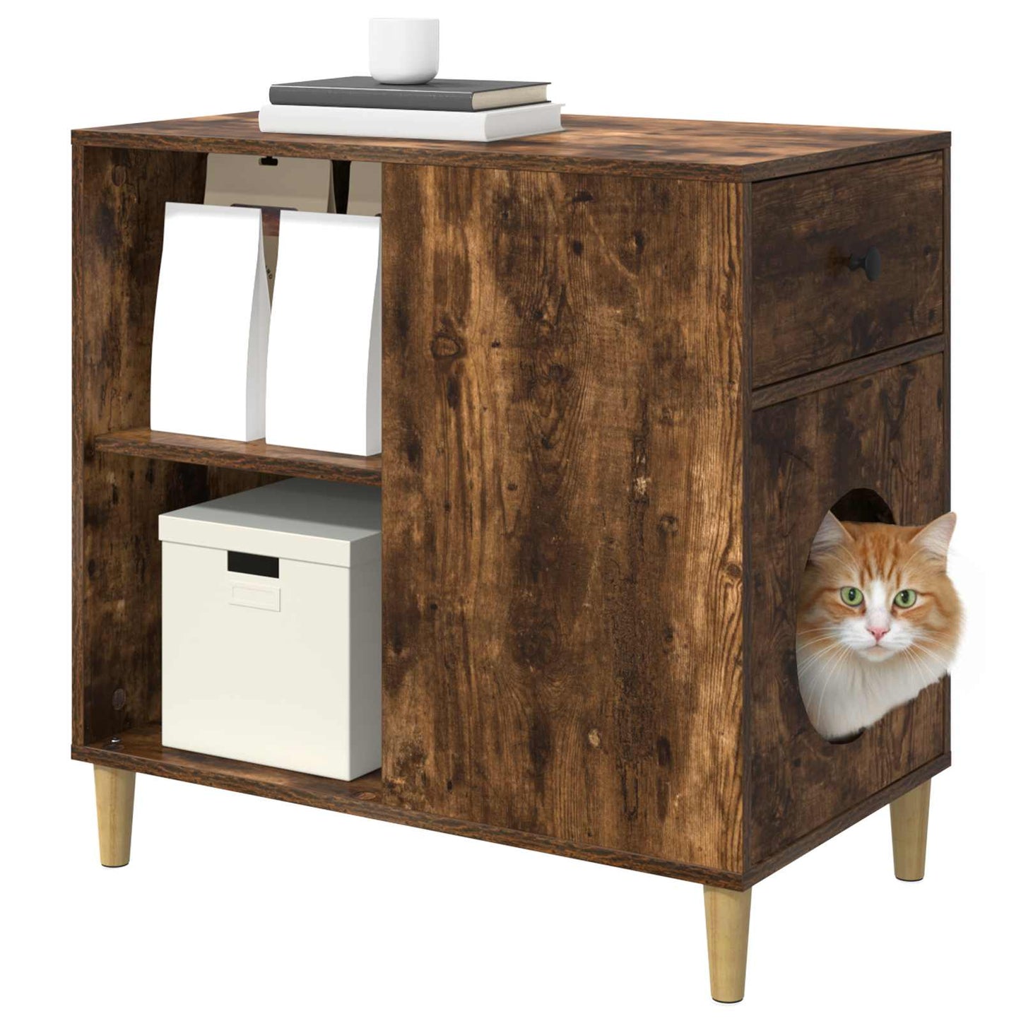 Katt Hus Røkt eik 72 x 42.5 x 70 cm Konstruert tre