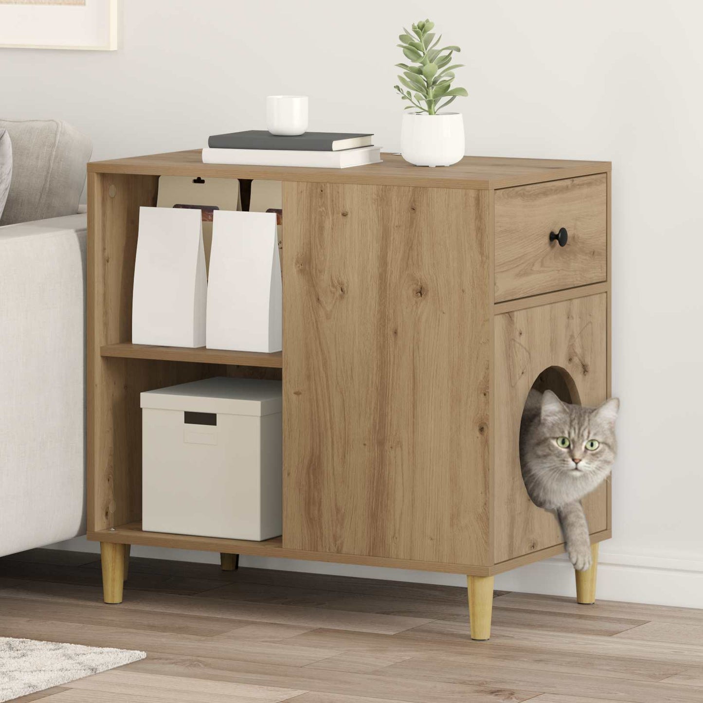 Katt Hus Kunstnerisk Eik 72 x 42.5 x 70 cm Konstruert tre
