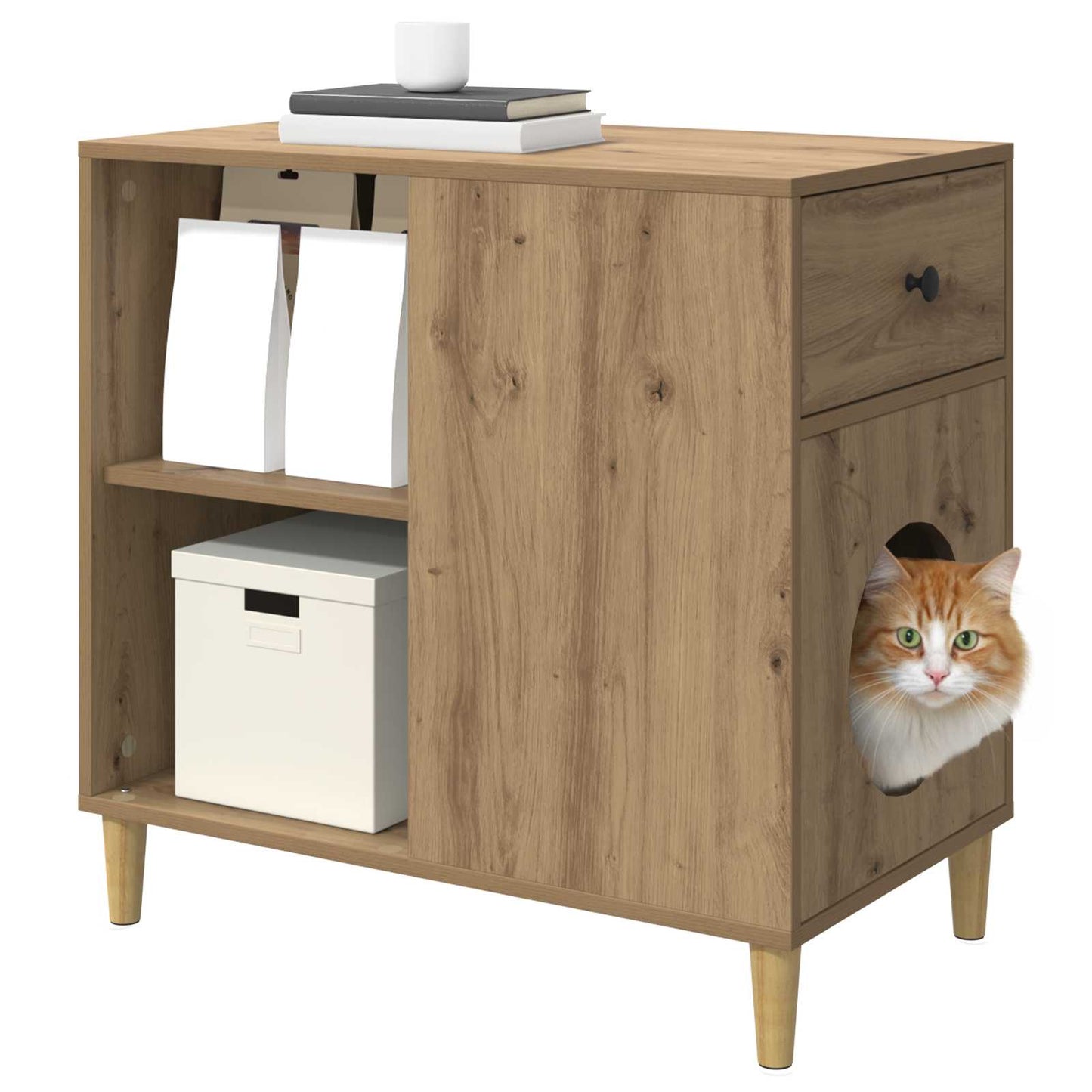 Katt Hus Kunstnerisk Eik 72 x 42.5 x 70 cm Konstruert tre