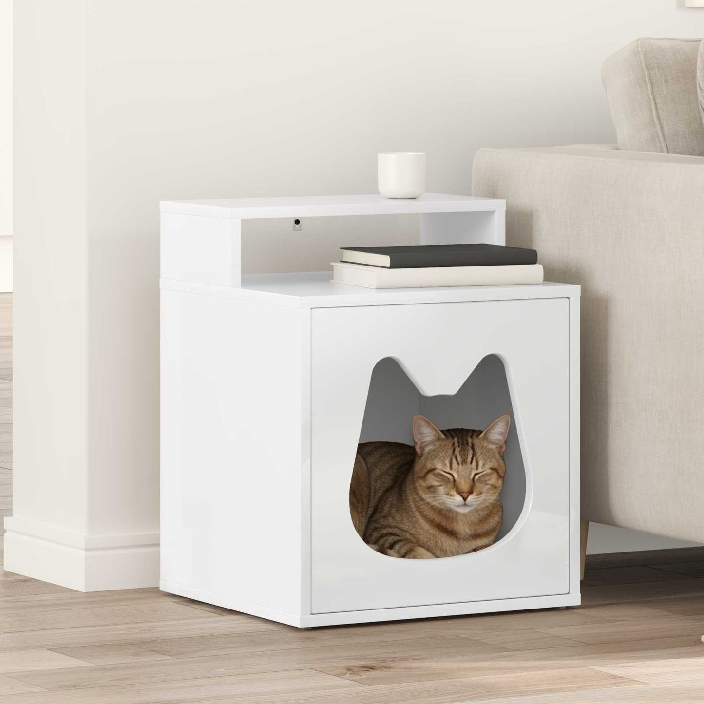Katt Hus Glanset Hvit 42,5 x 40 x 53,5 cm Konstruert tre