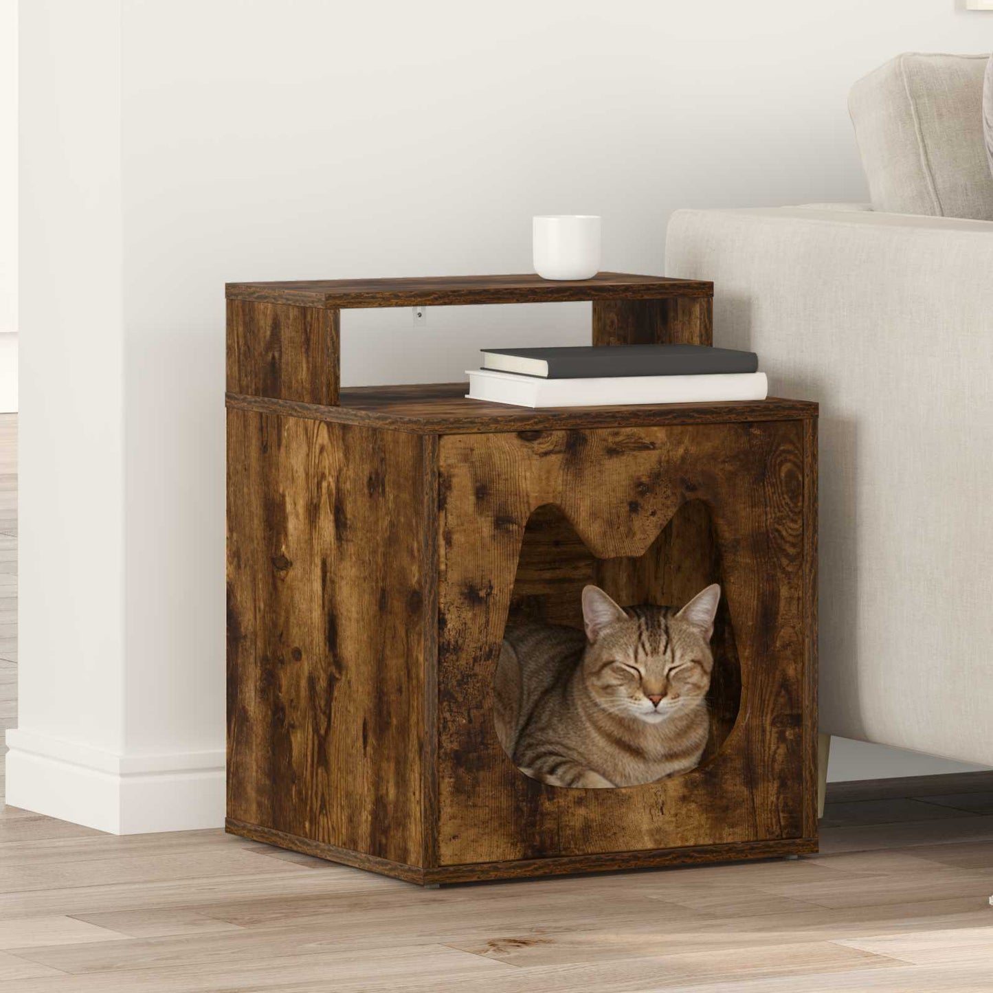 Katt Hus Røkt eik 42,5 x 40 x 53,5 cm Konstruert tre