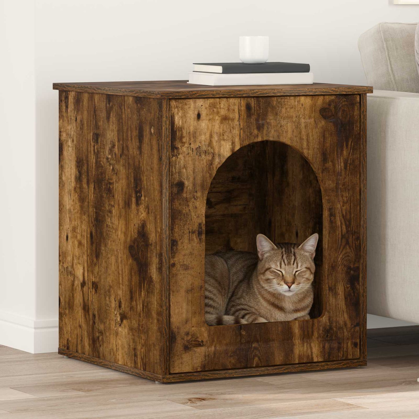 Katt Hus Røkt eik 53 x 52 x 62 cm Konstruert tre