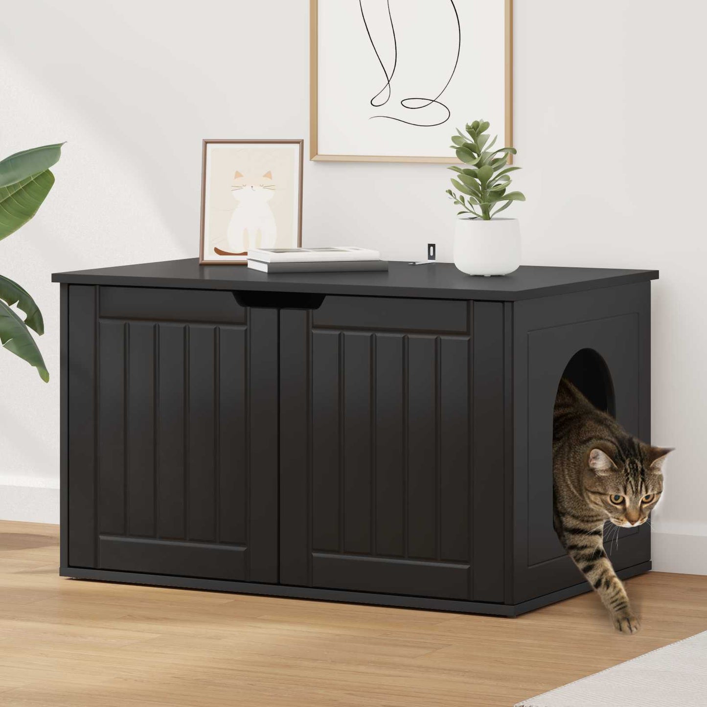 Katt Hus Svart 85 x 55 x 50,5 cm Konstruert tre