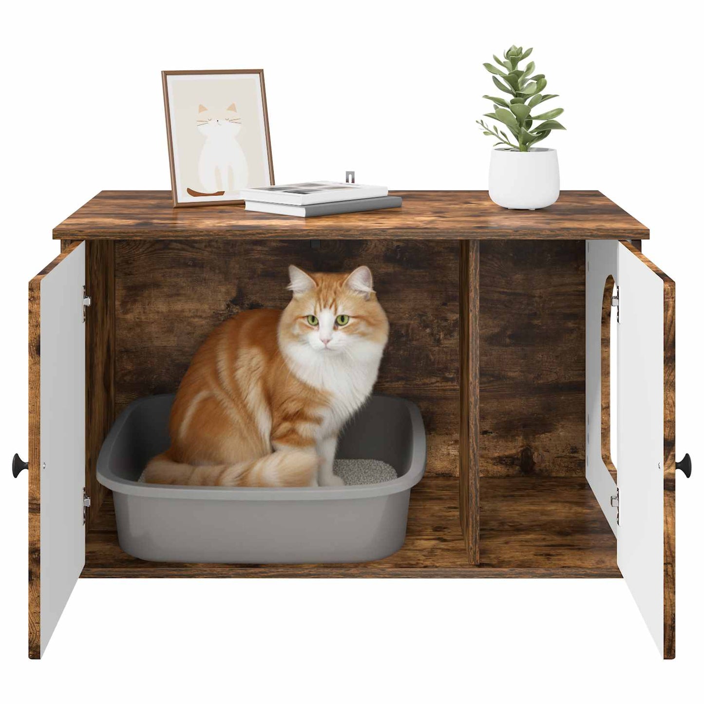 Katt Hus Røkt eik 85 x 55 x 50 cm Konstruert tre