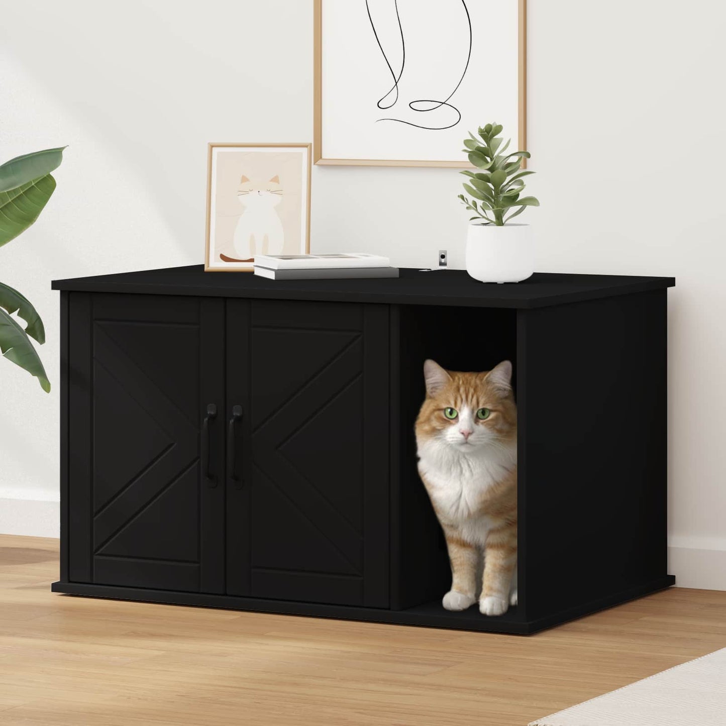 Katt Hus Svart 85 x 55 x 50 cm Konstruert tre