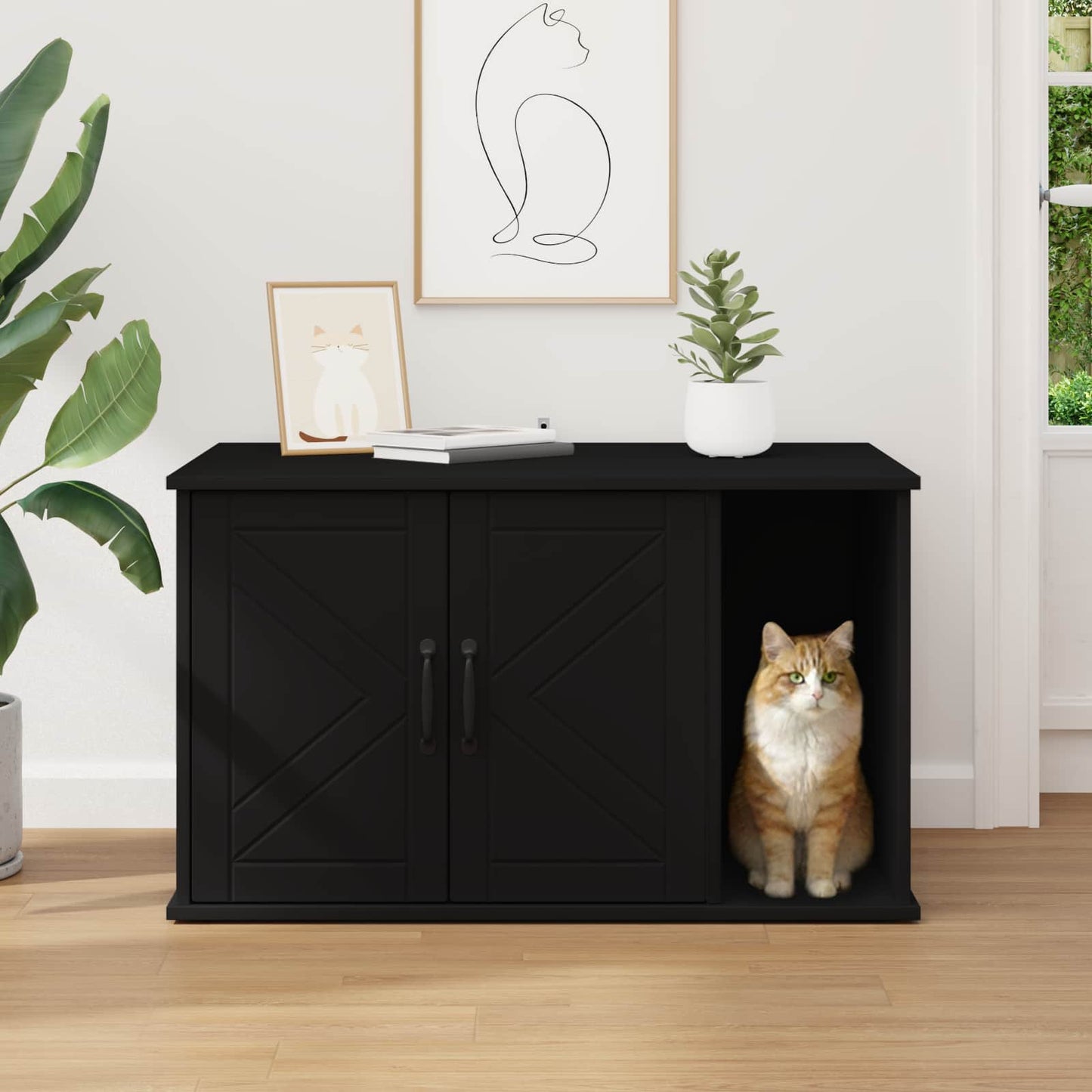 Katt Hus Svart 85 x 55 x 50 cm Konstruert tre