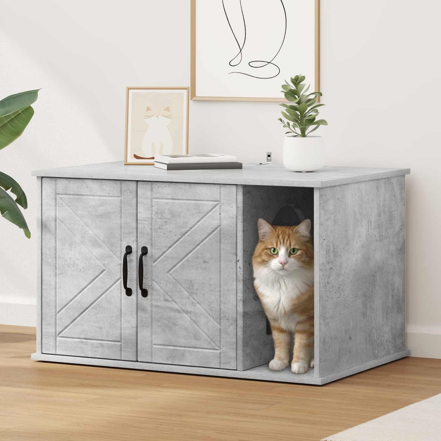 Katt Hus Betong 85 x 55 x 50 cm Konstruert tre
