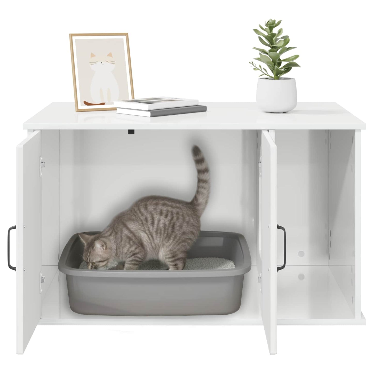 Katt Hus Glanset Hvit 85 x 55 x 50 cm Konstruert tre