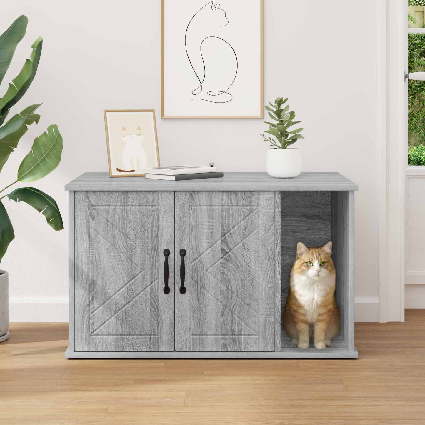 Katt Hus Grå Sonoma 85 x 55 x 50 cm Konstruert tre
