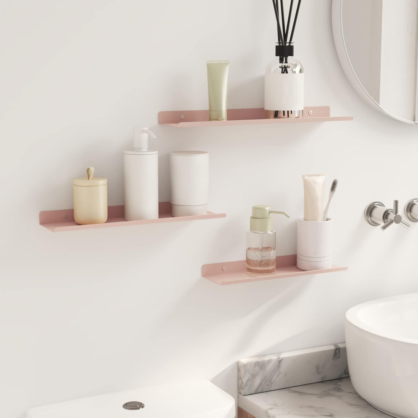 Vegghylle med hylle Veggmontert 3 pcs Rosa 40 x 9 x 2,5 cm vidaXL
