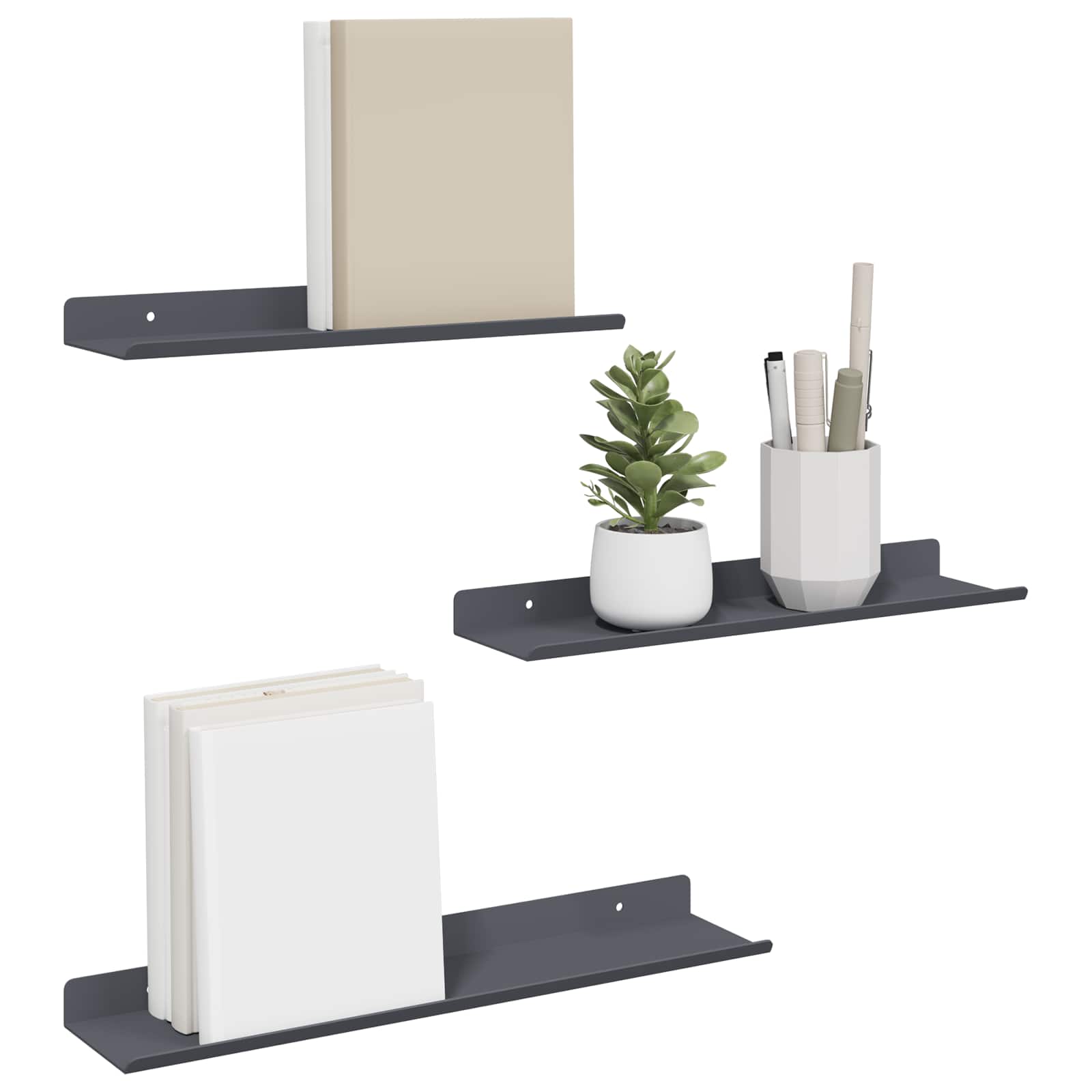 Vegghylle med hylle Veggmontert 3 pcs Antrasitt 40 x 9 x 2,5 cm vidaXL