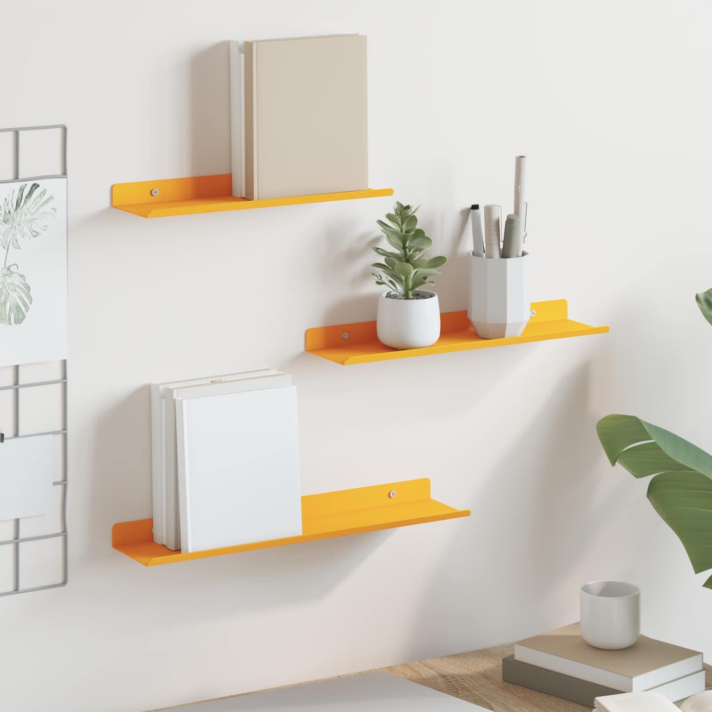 Vegghylle med hylle 3 pcs Sennepsgul 40 x 9 x 2,5 cm vidaXL
